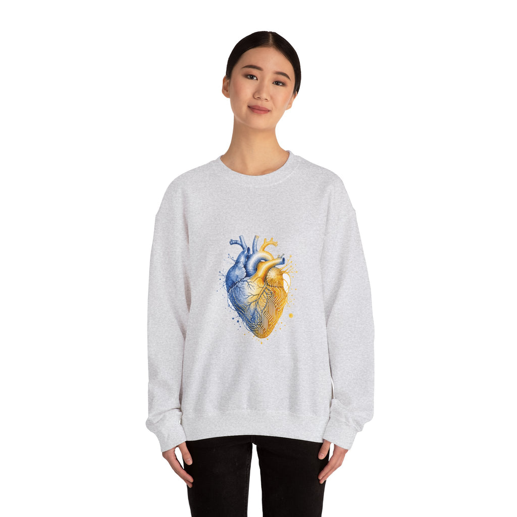 Matching Couple Sweatshirt - Robot & Heart Matching Couple Crewneck Sweatshirt Watercolor Art His Hers Engagement Gift - Design B