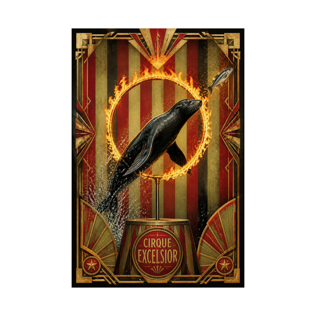 Seal Fire Hoop Wall Art Poster 24×36 Art Deco Bar Area Decor Maximalist Print