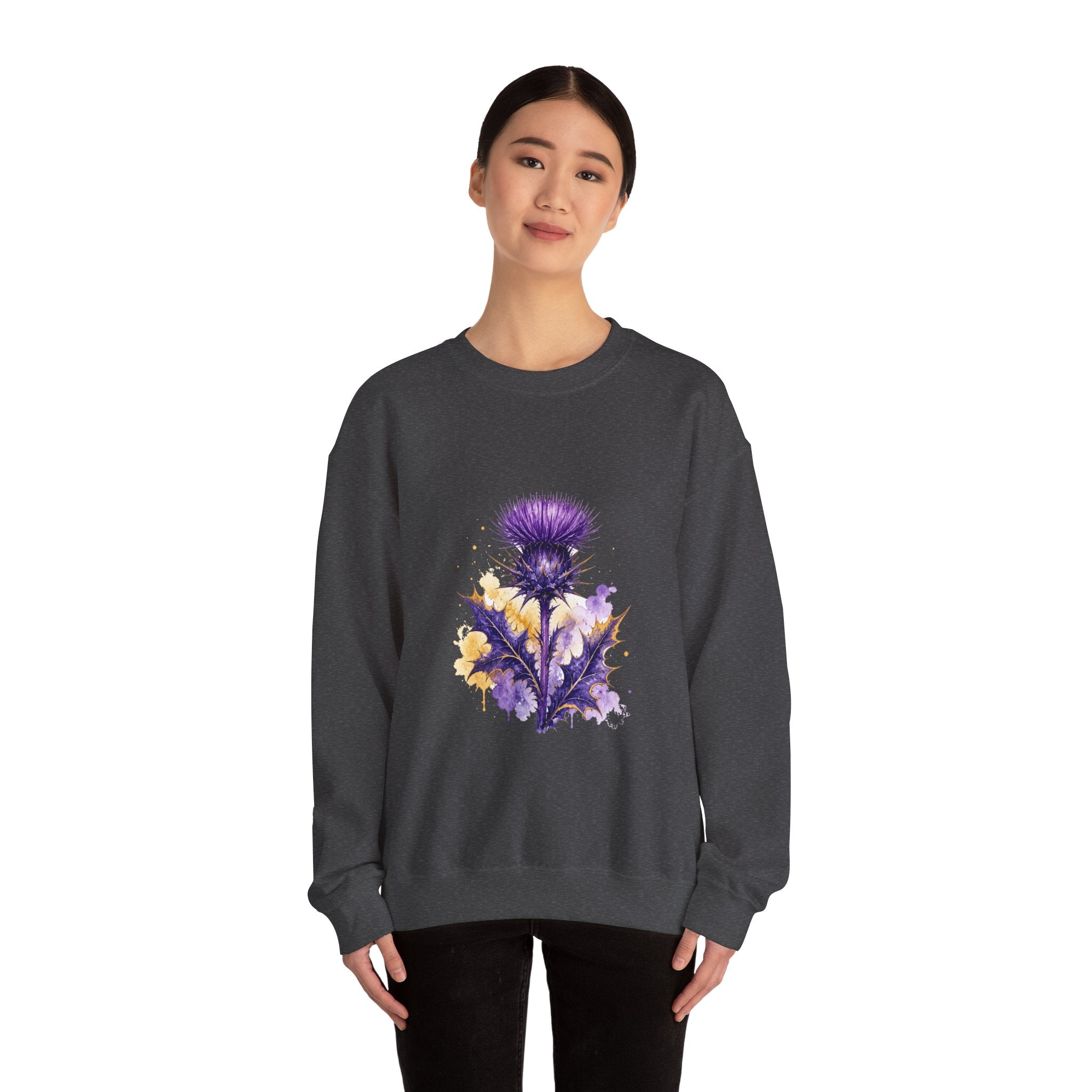 Matching Couple Sweatshirt - Lavender & Thistle Matching Couple Crewneck Sweatshirt Watercolor Art His Hers Engagement Gift - Design B