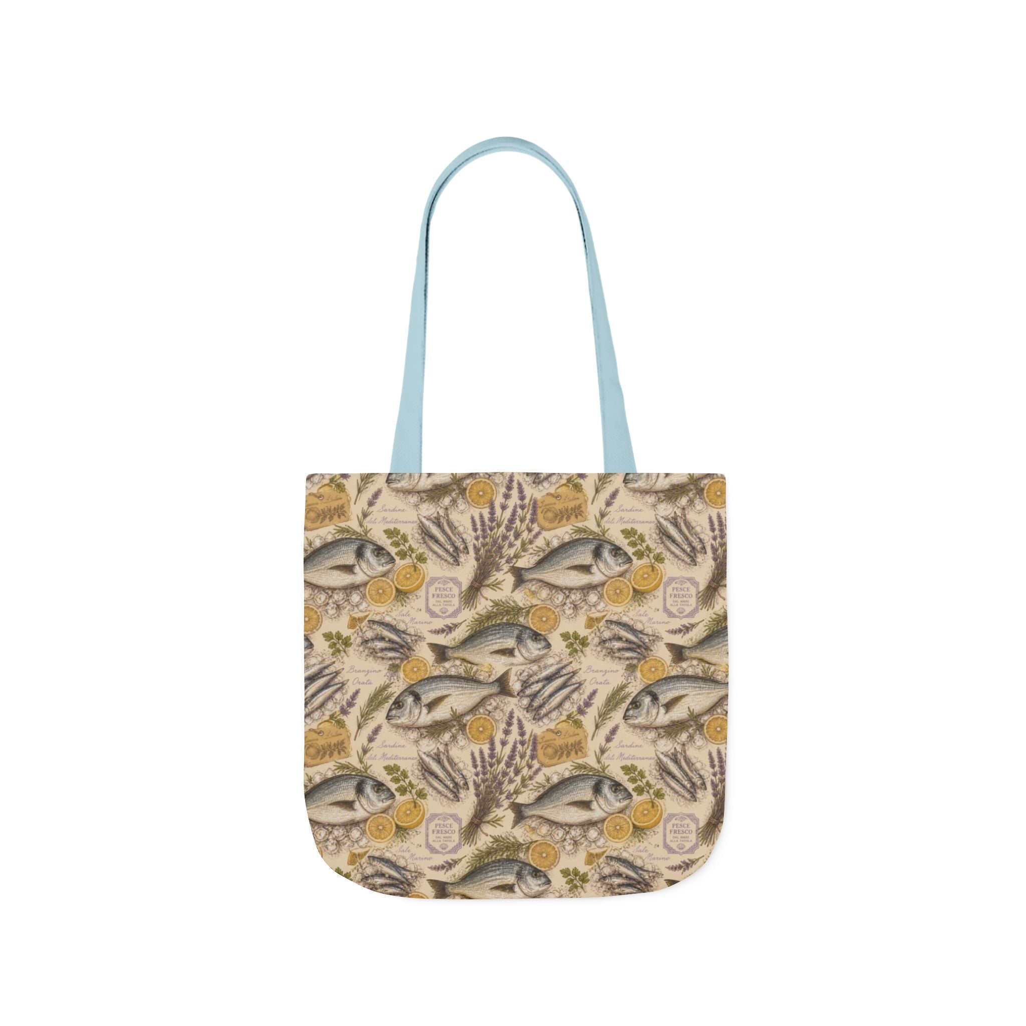 Mediterranean Fish Canvas Tote Bag Mediterranean Kitchen Botanical Design Italian Cottagecore Gift