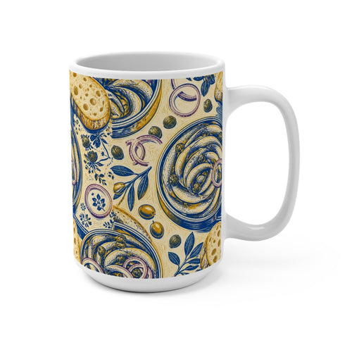 Anchovies & Capers 15oz Ceramic Mug Mediterranean Kitchen Linocut Design Italian Cottagecore Gift