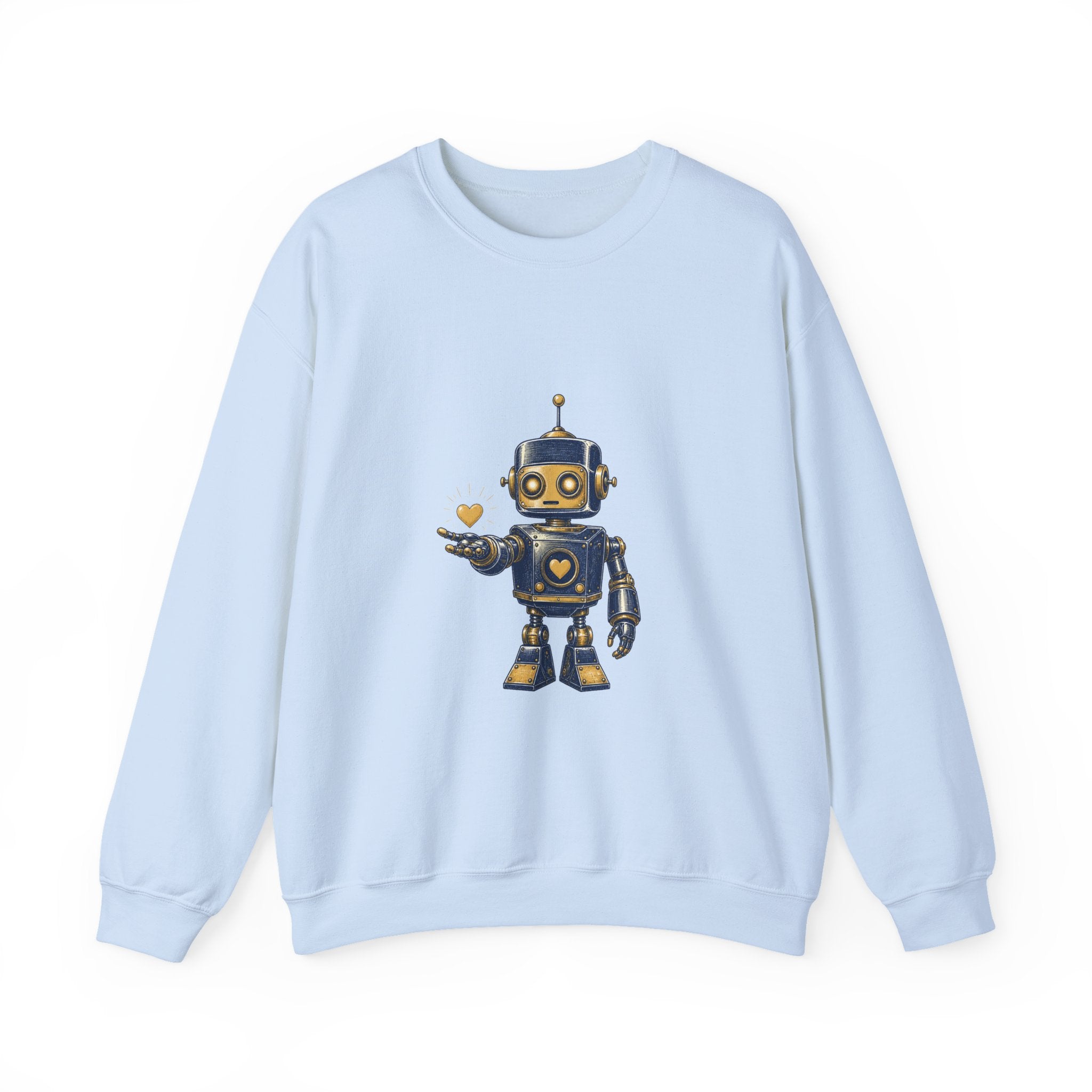 Matching Couple Sweatshirt - Robot & Heart Matching Couple Comfort Colors Crew Hand-Drawn Art His Hers Anniversary Gift - Design A