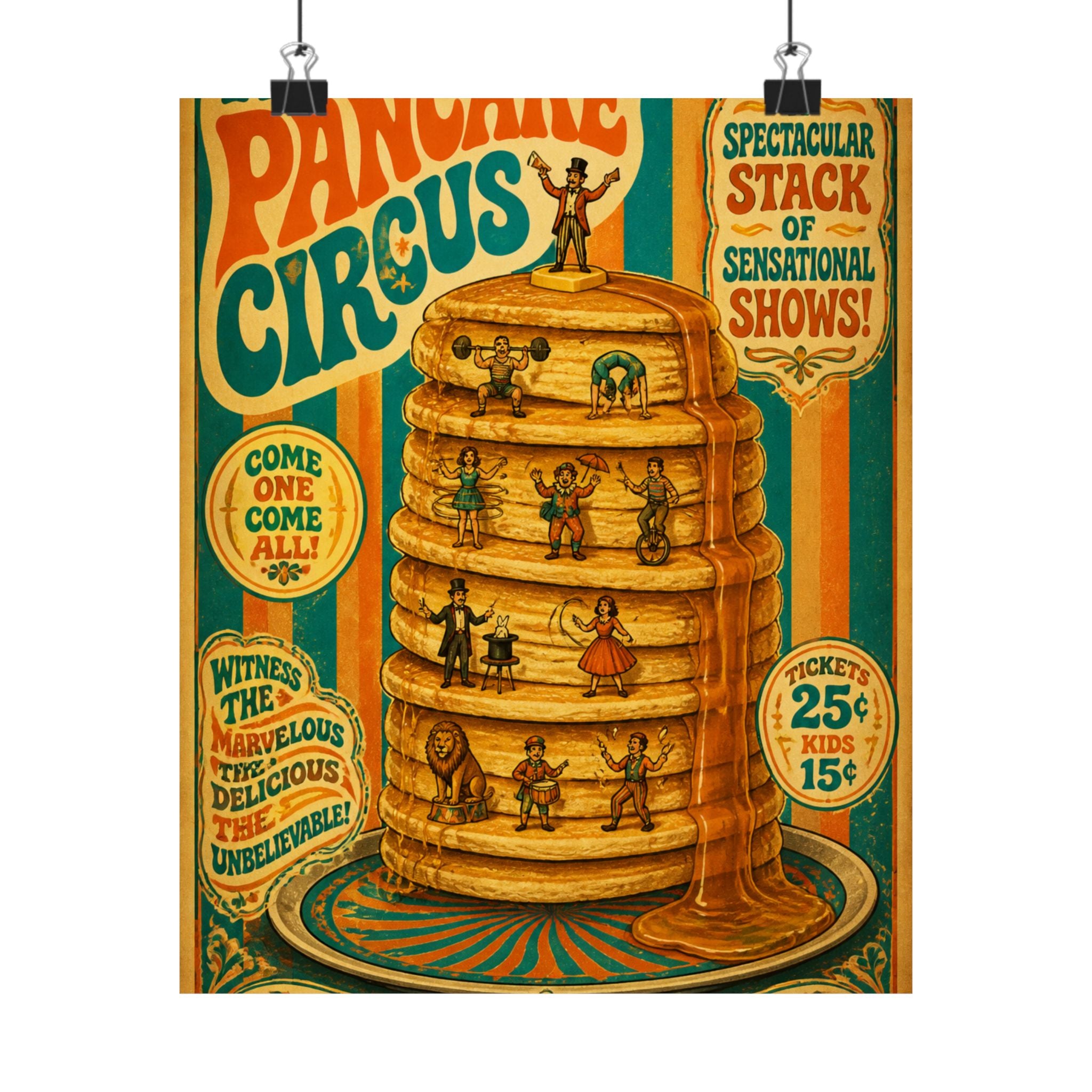 Pancake Stack Platform Wall Art Poster 18×24 Psychedelic Cafe Decor Maximalist Print