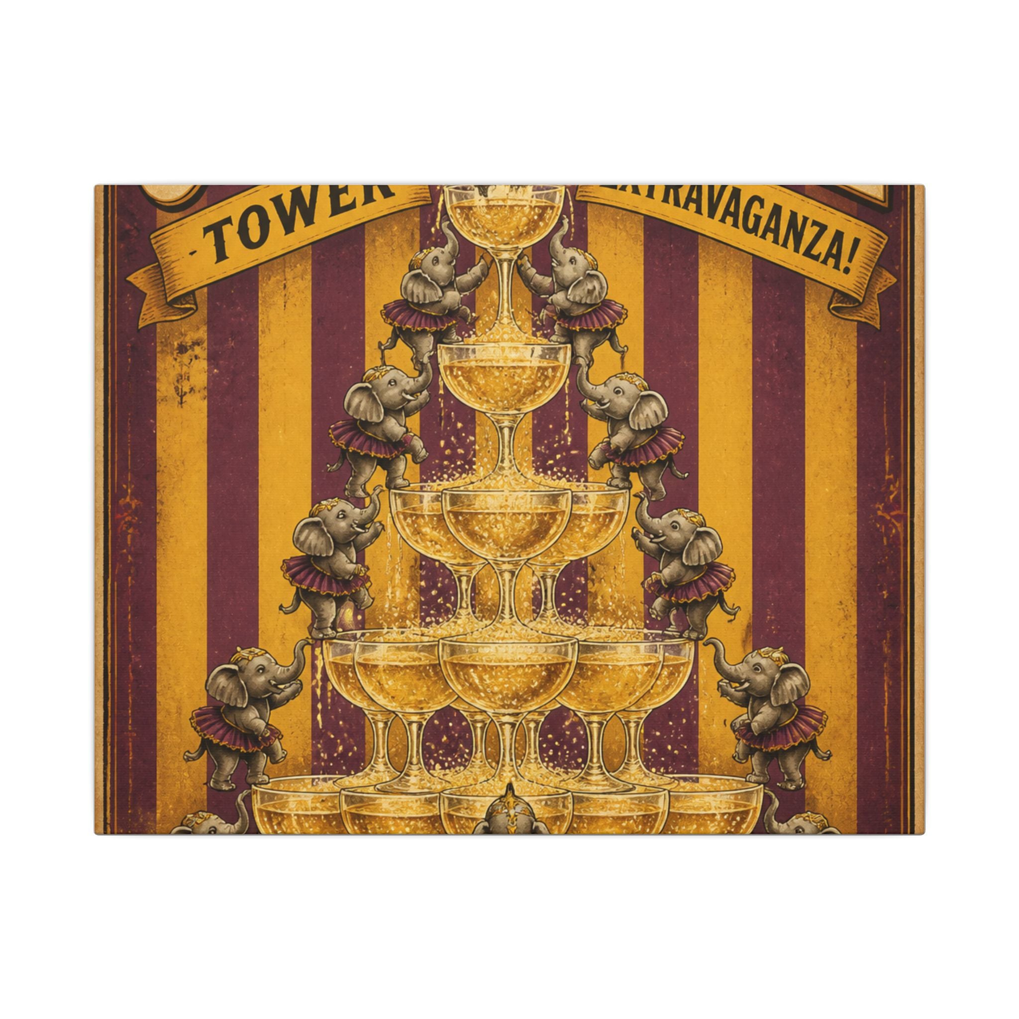 Champagne Tower Elephants Wall Art Canvas 24×36 Vintage Circus Bedroom Decor Maximalist Print