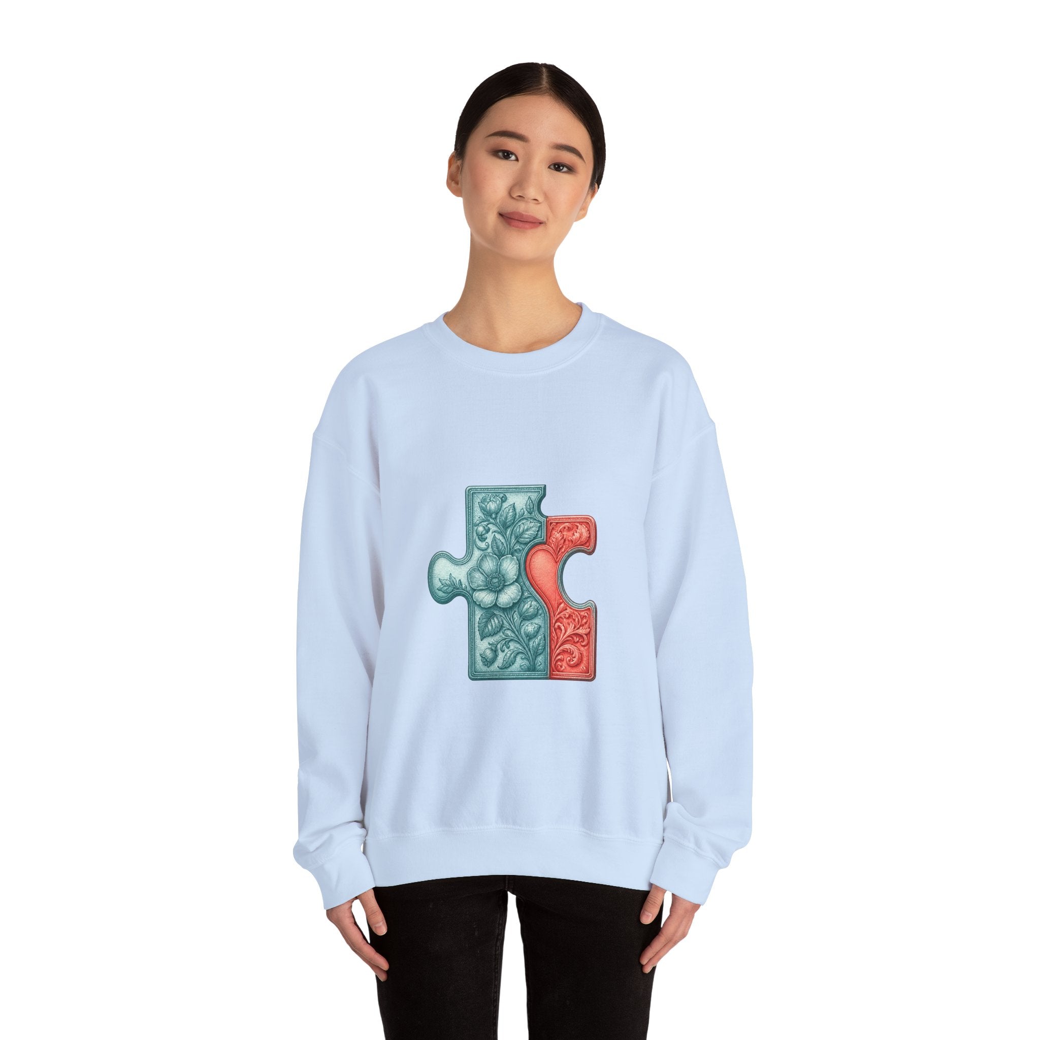 Matching Couple Sweatshirt - Puzzle Pieces Matching Couple Crewneck Sweatshirt Vintage Art His Hers Wedding Gift - Design A