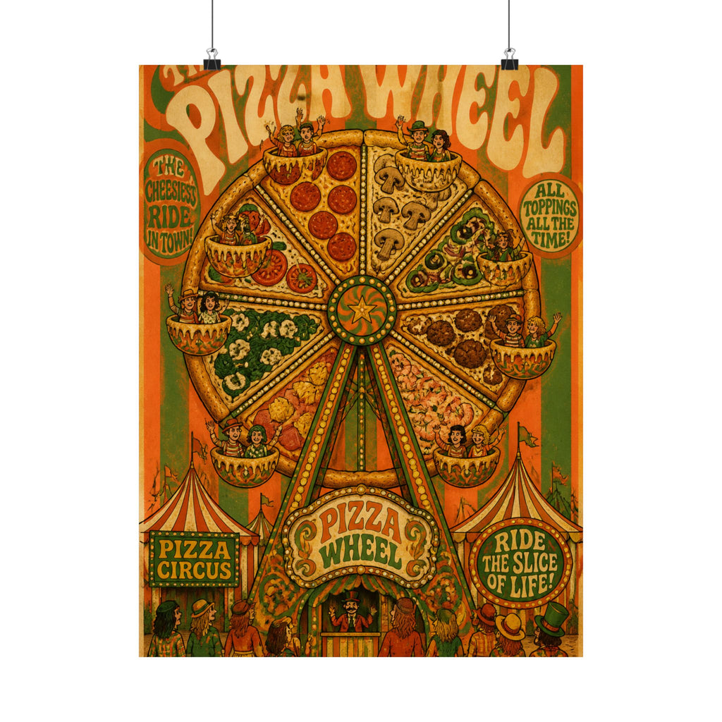 Pizza Ferris Wheel Wall Art Poster 24×36 Psychedelic Dining Room Decor Maximalist Print