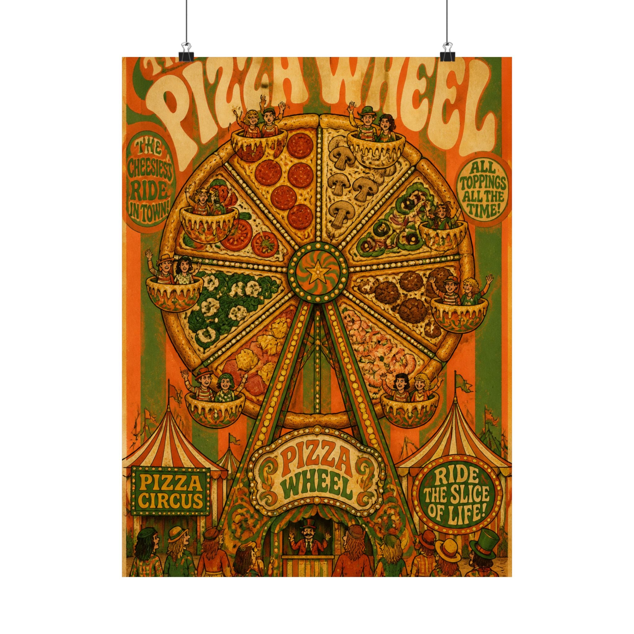 Pizza Ferris Wheel Wall Art Poster 24×36 Psychedelic Dining Room Decor Maximalist Print