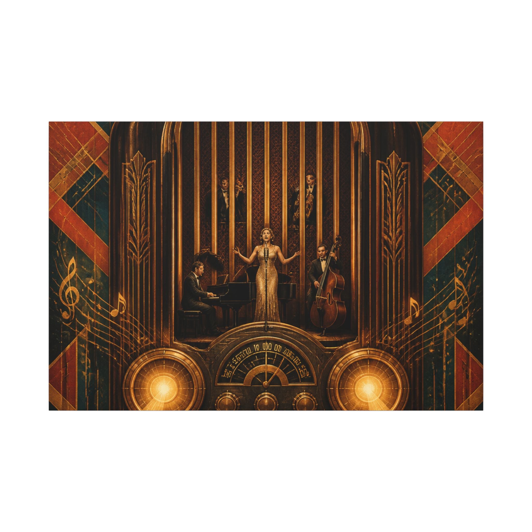 Vintage Radio Stage Wall Art Canvas 16×20 Art Deco Entryway Decor Maximalist Print