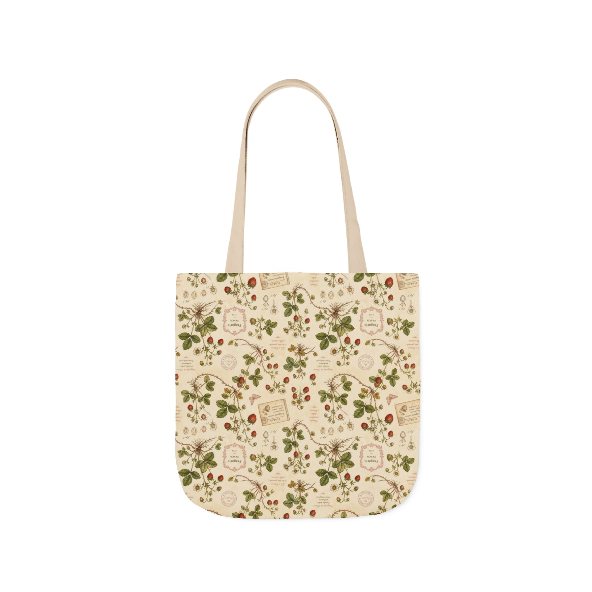 Wild Strawberries Canvas Tote Bag Mediterranean Kitchen Botanical Design Italian Cottagecore Gift