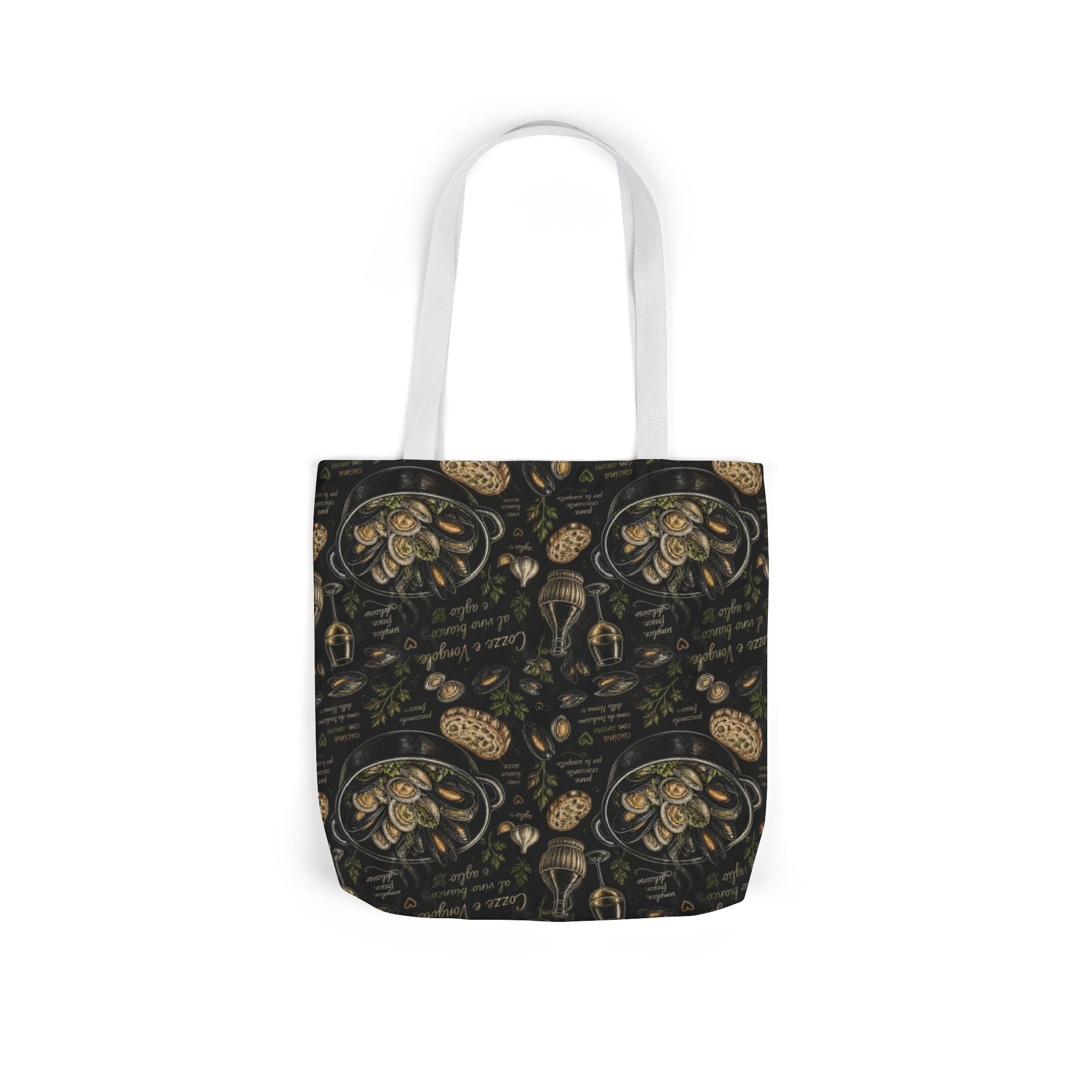 Mussels & Clams Canvas Tote Bag Mediterranean Kitchen Chalk Art Design Italian Cottagecore Gift