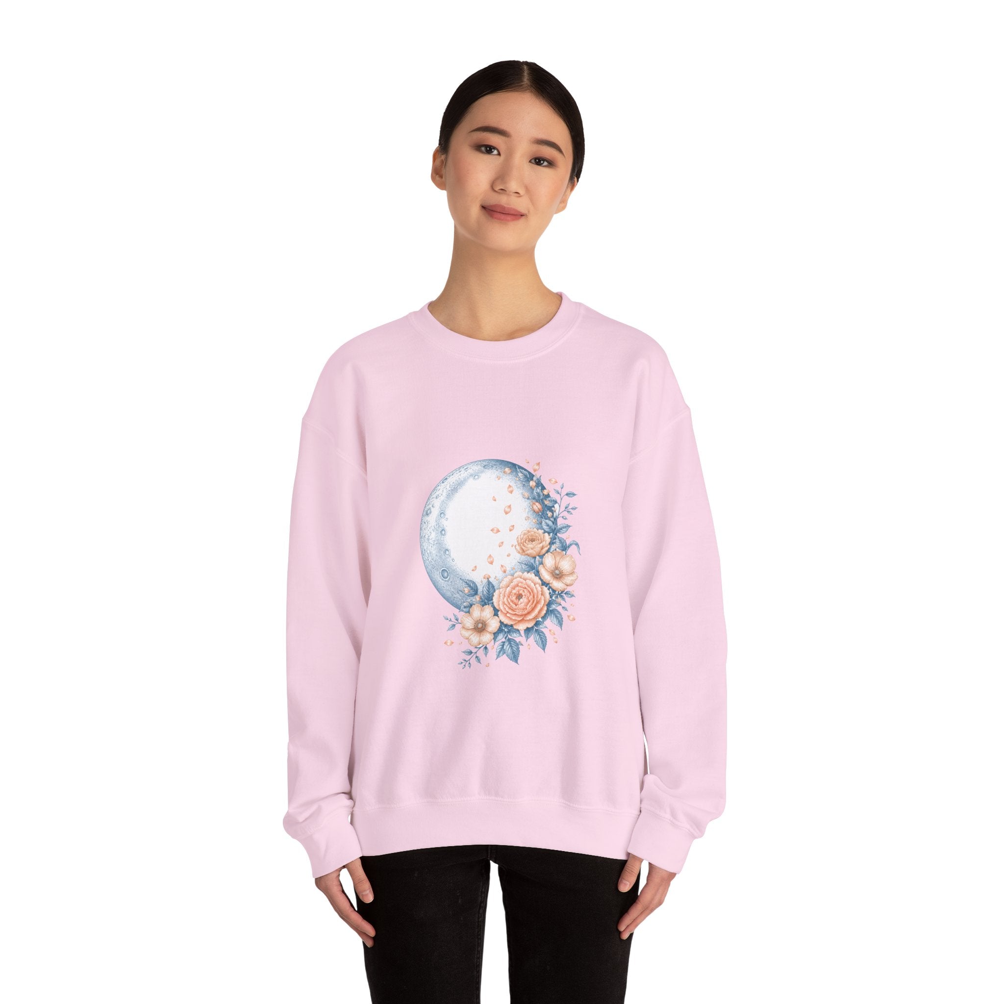 Matching Couple Sweatshirt - Waxing & Waning Moon Matching Couple Crewneck Sweatshirt Vintage Art His Hers Wedding Gift - Design B