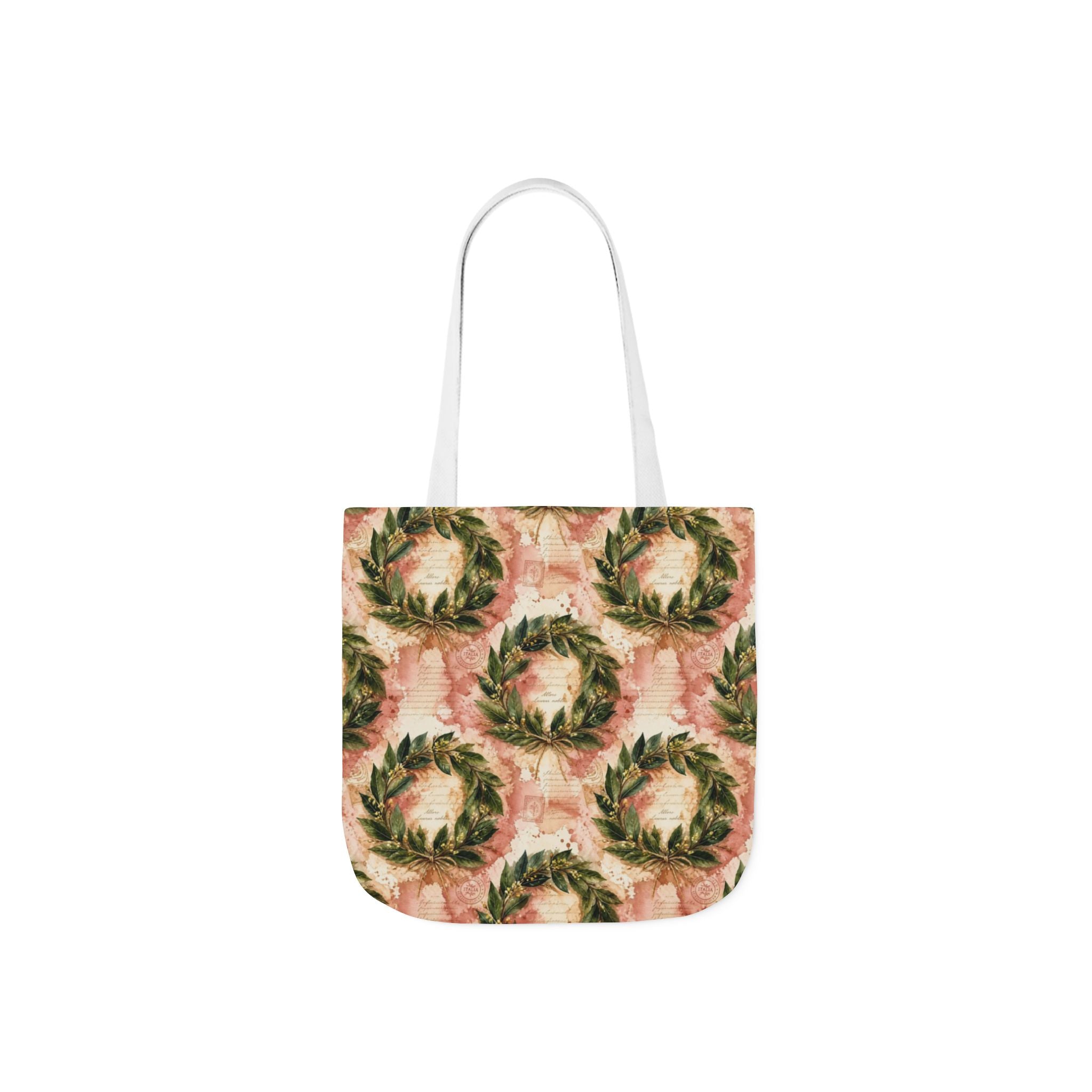 Bay Laurel Wreath Canvas Tote Bag Mediterranean Kitchen Watercolor Splash Design Italian Cottagecore Gift