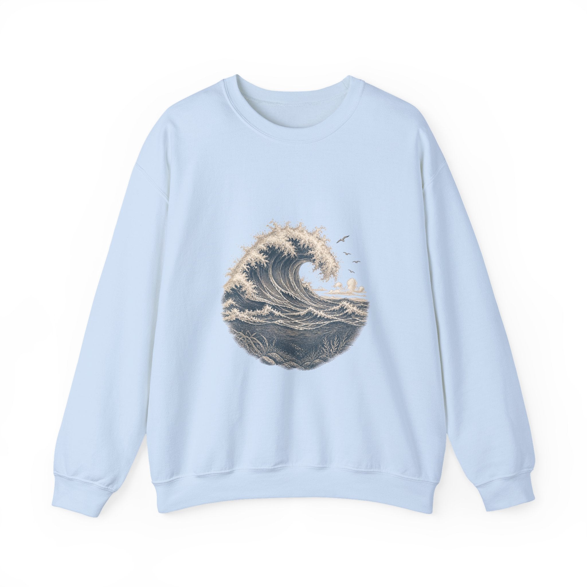 Matching Couple Sweatshirt - Mountain & Ocean Matching Couple Crewneck Sweatshirt Vintage Art His Hers Wedding Gift - Design B