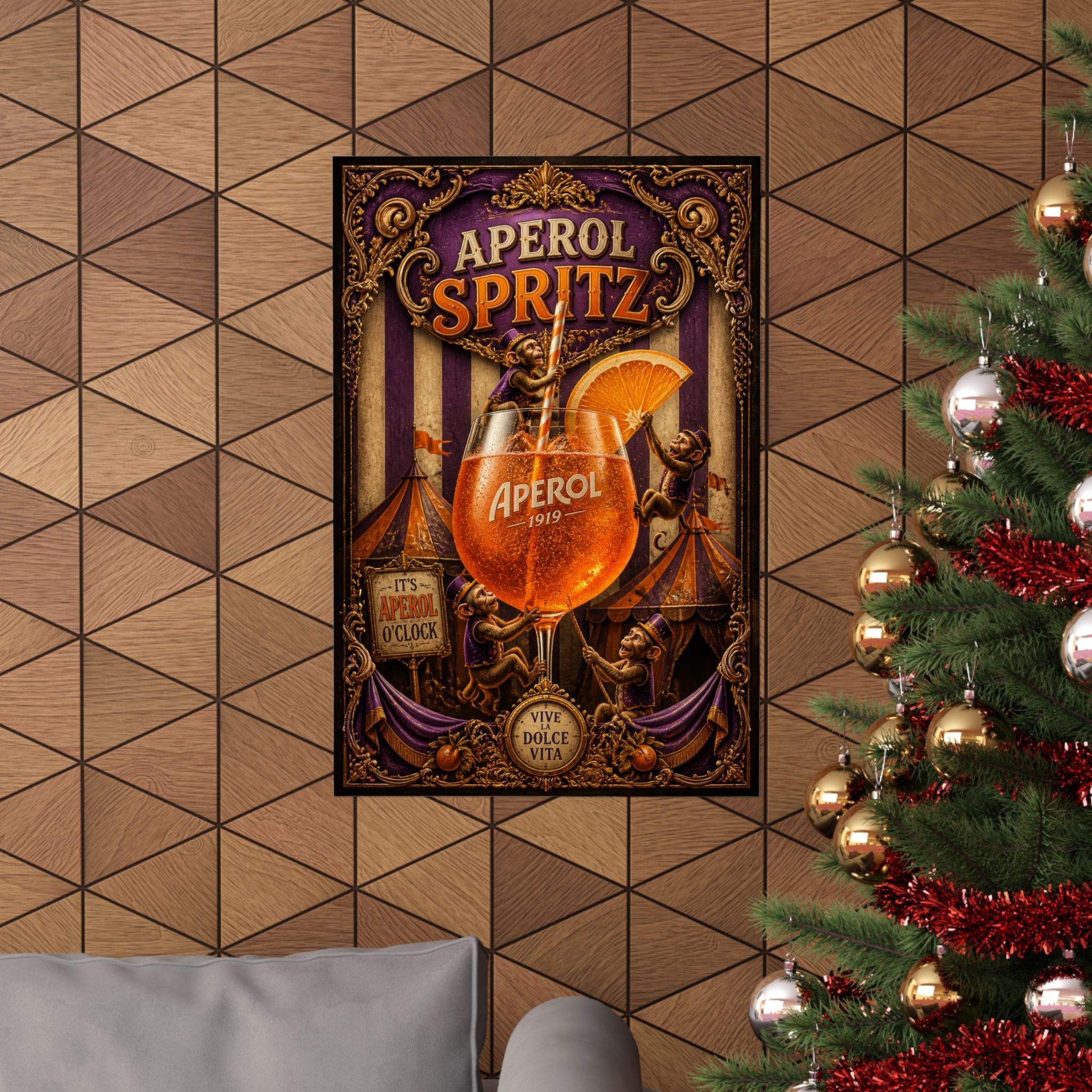 Aperol Spritz Monkeys Wall Art Poster 24×36 Baroque Studio Decor Maximalist Print