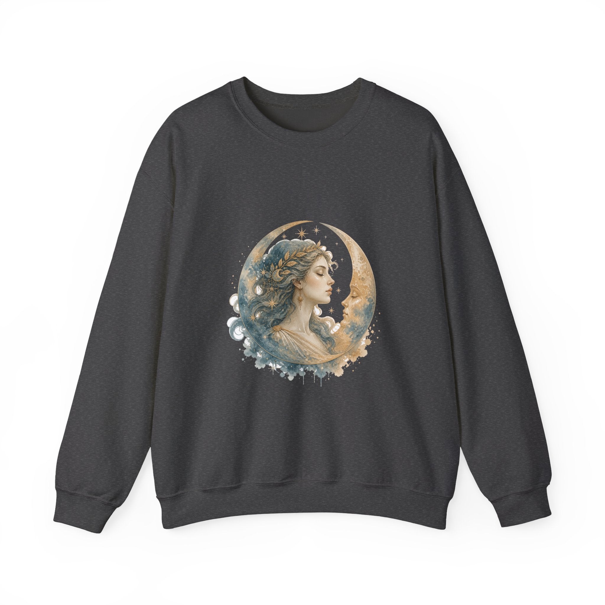 Matching Couple Sweatshirt - Helios & Selene Matching Couple Premium Fleece Sweatshirt Watercolor Art His Hers Birthday Gift - Design B
