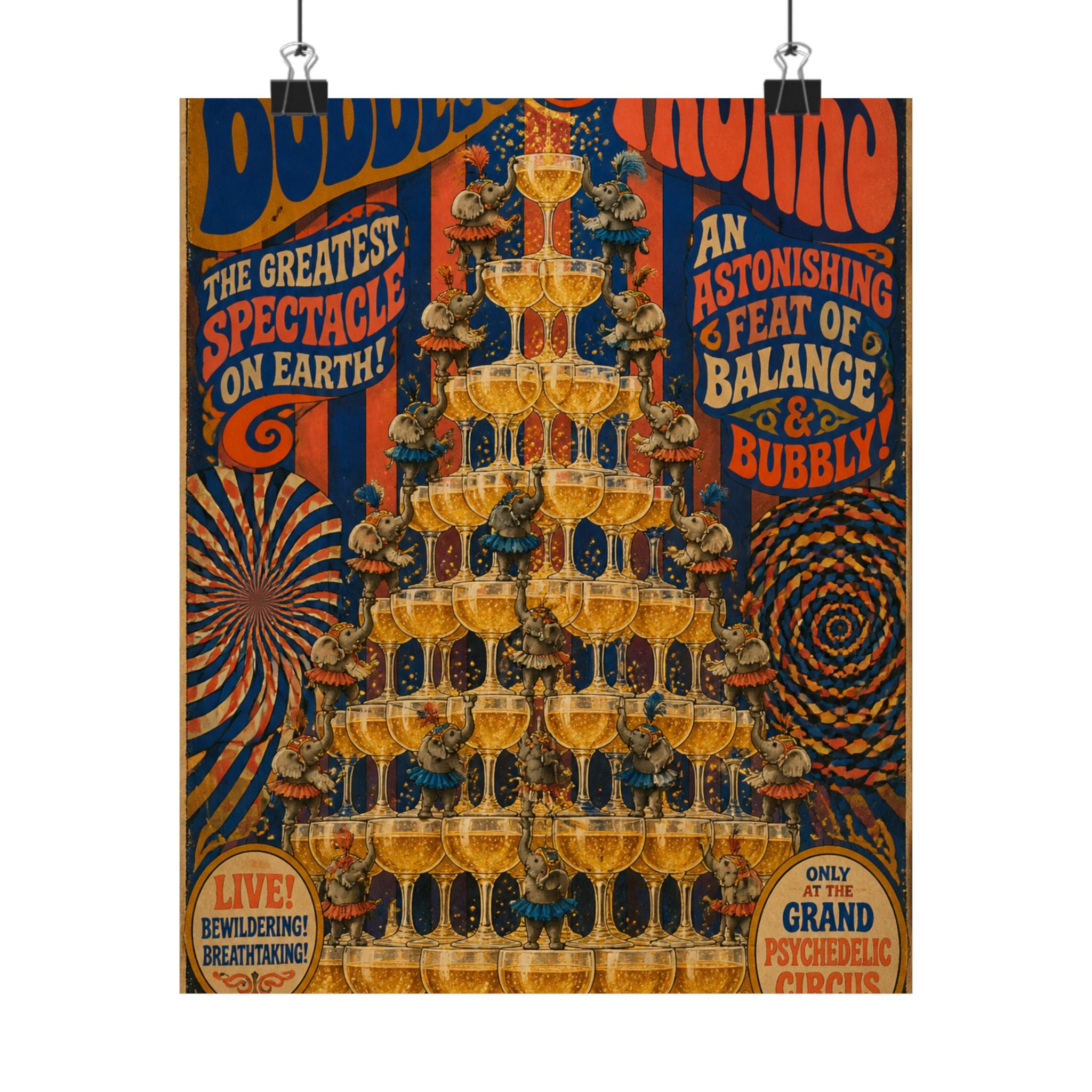 Champagne Tower Elephants Wall Art Poster 18×24 Psychedelic Cafe Decor Maximalist Print