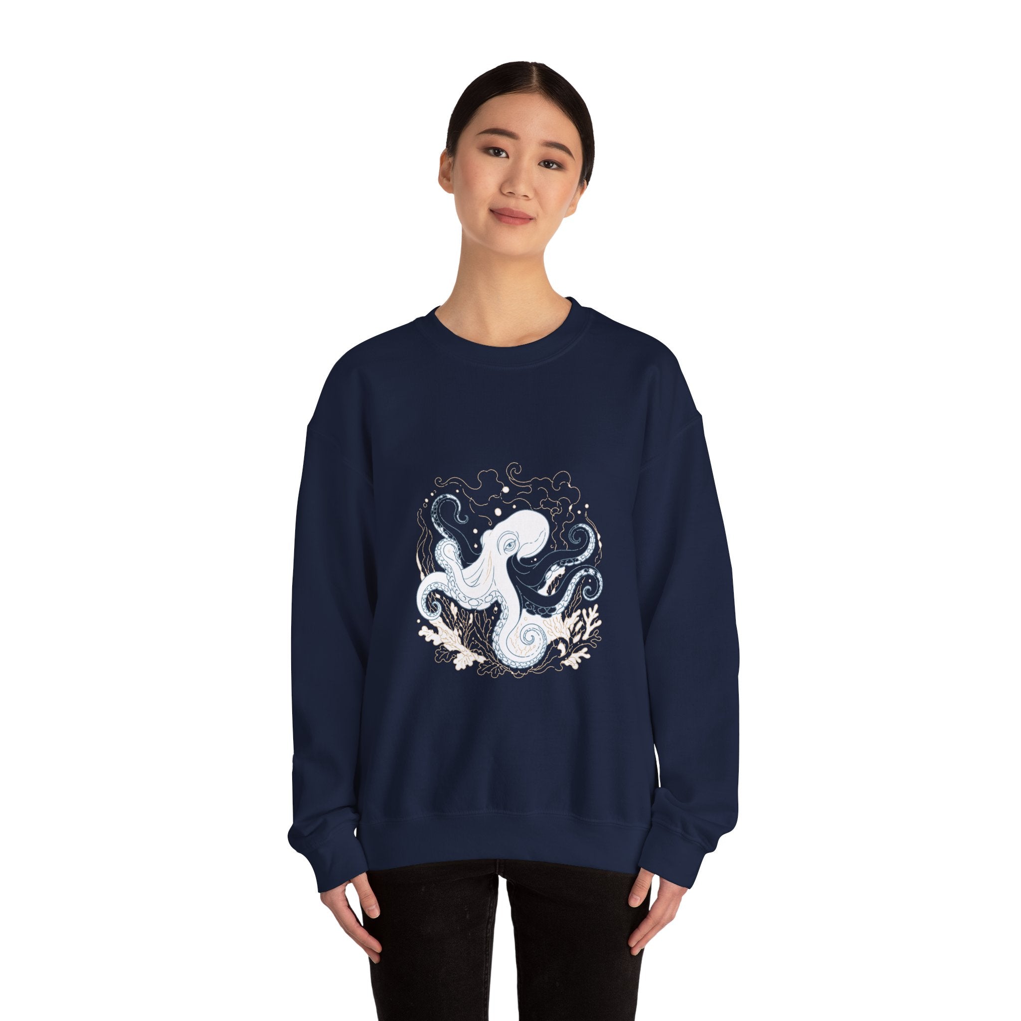 Matching Couple Sweatshirt - Octopus & Jellyfish Matching Couple Crewneck Sweatshirt Minimalist Art His Hers Valentine Gift - Design A