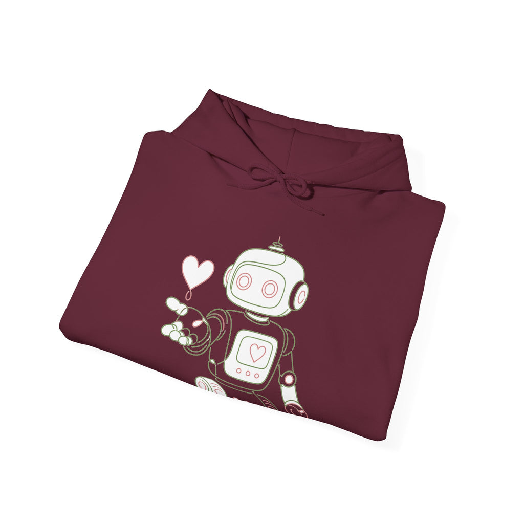 Matching Couple Sweatshirt - Robot & Heart Matching Couple Hooded Sweatshirt Minimalist Art His Hers Valentine Gift - Design A