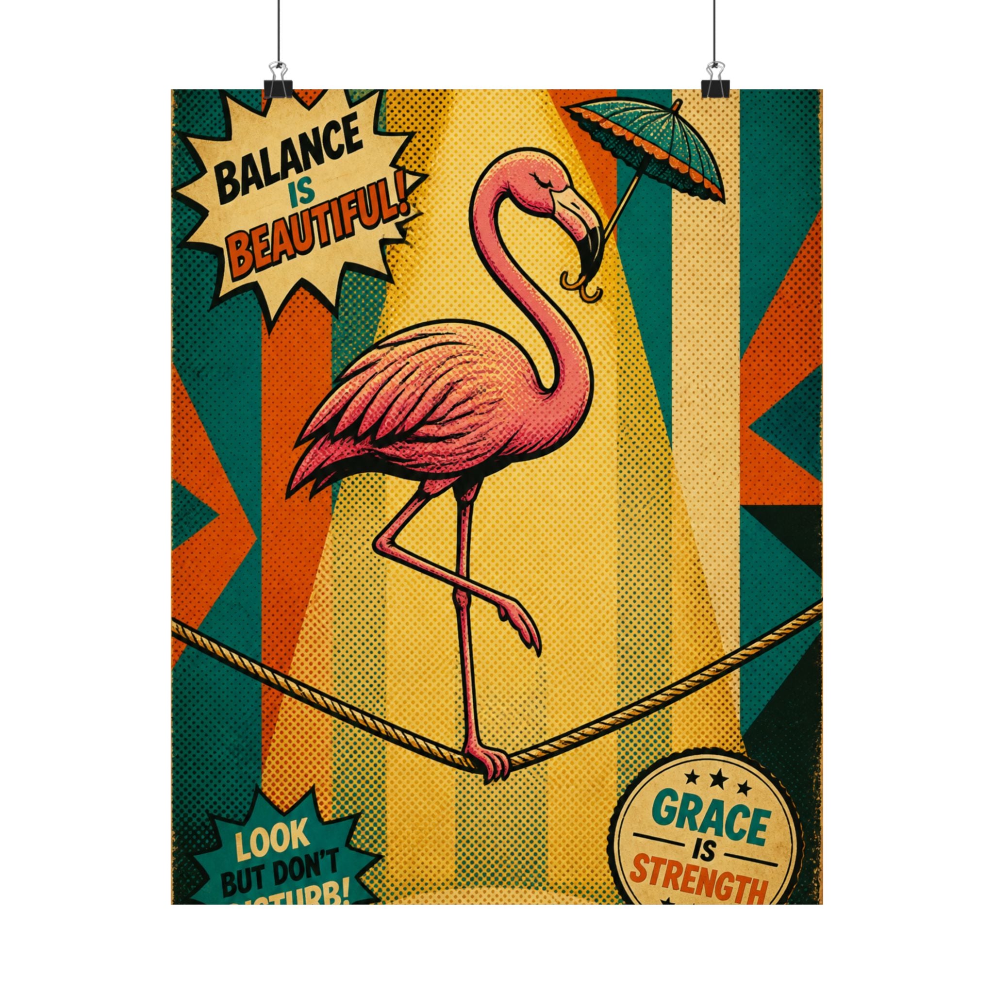 Flamingo Tightrope Wall Art Poster 18×24 Pop Art Living Room Decor Maximalist Print