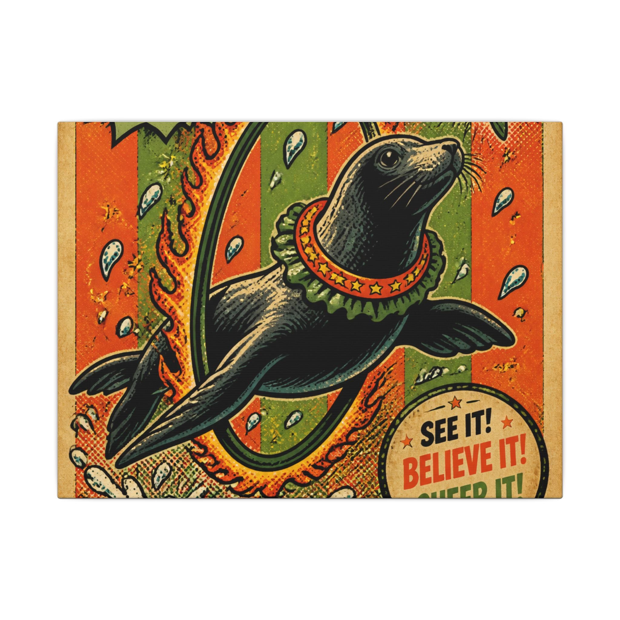 Seal Fire Hoop Wall Art Canvas 24×36 Pop Art Restaurant Decor Maximalist Print