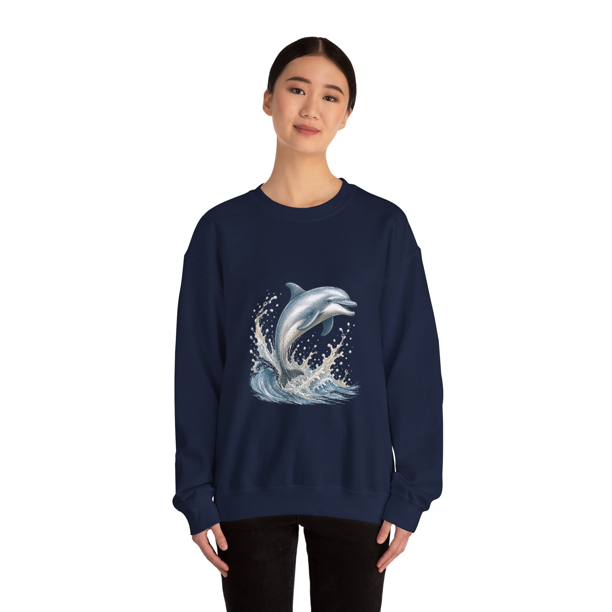 Matching Couple Sweatshirt - Shark & Dolphin Matching Couple Premium Fleece Sweatshirt Hand-Drawn Art His Hers Anniversary Gift - Design B