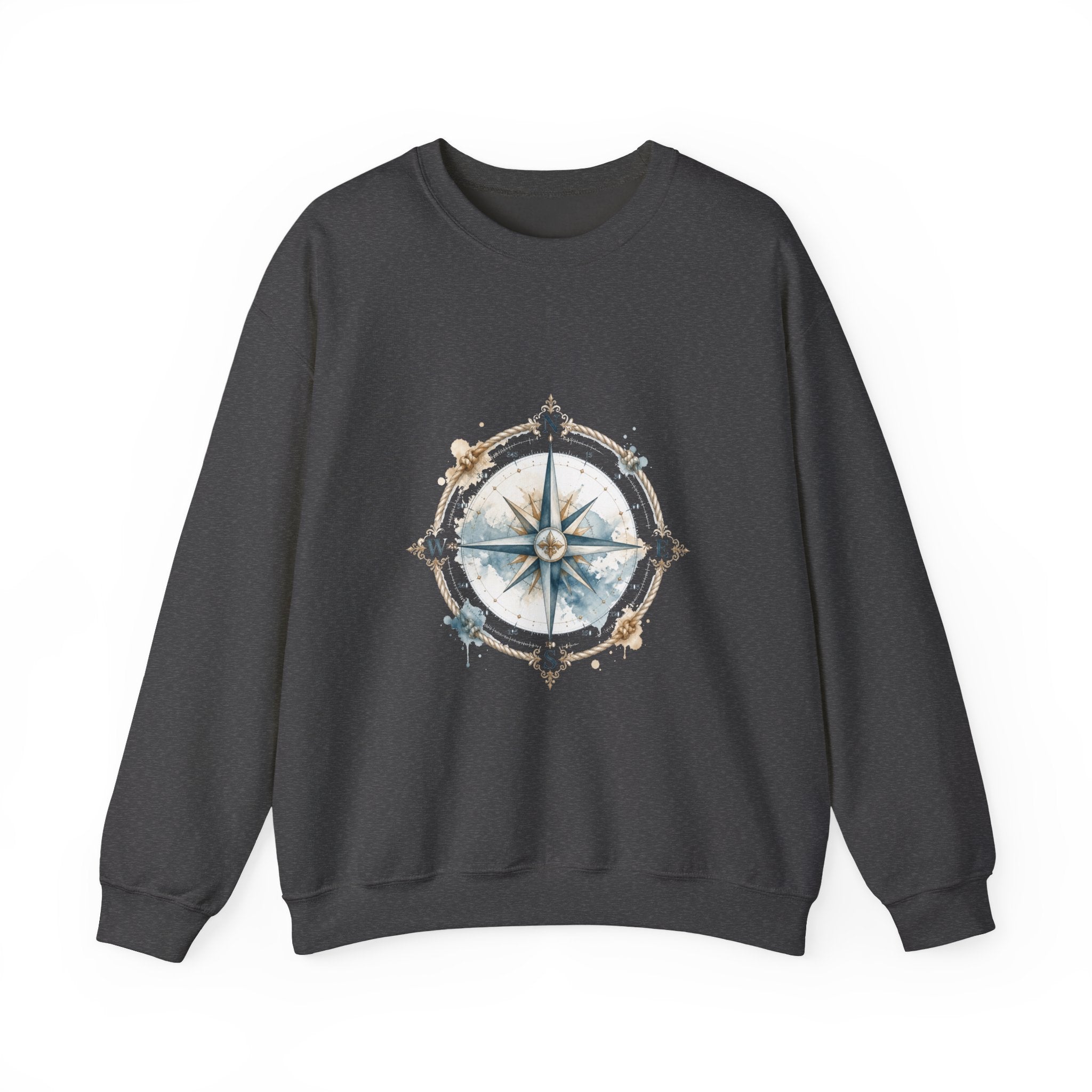Matching Couple Sweatshirt - Compass North & South Matching Couple Crewneck Sweatshirt Watercolor Art His Hers Engagement Gift - Design A