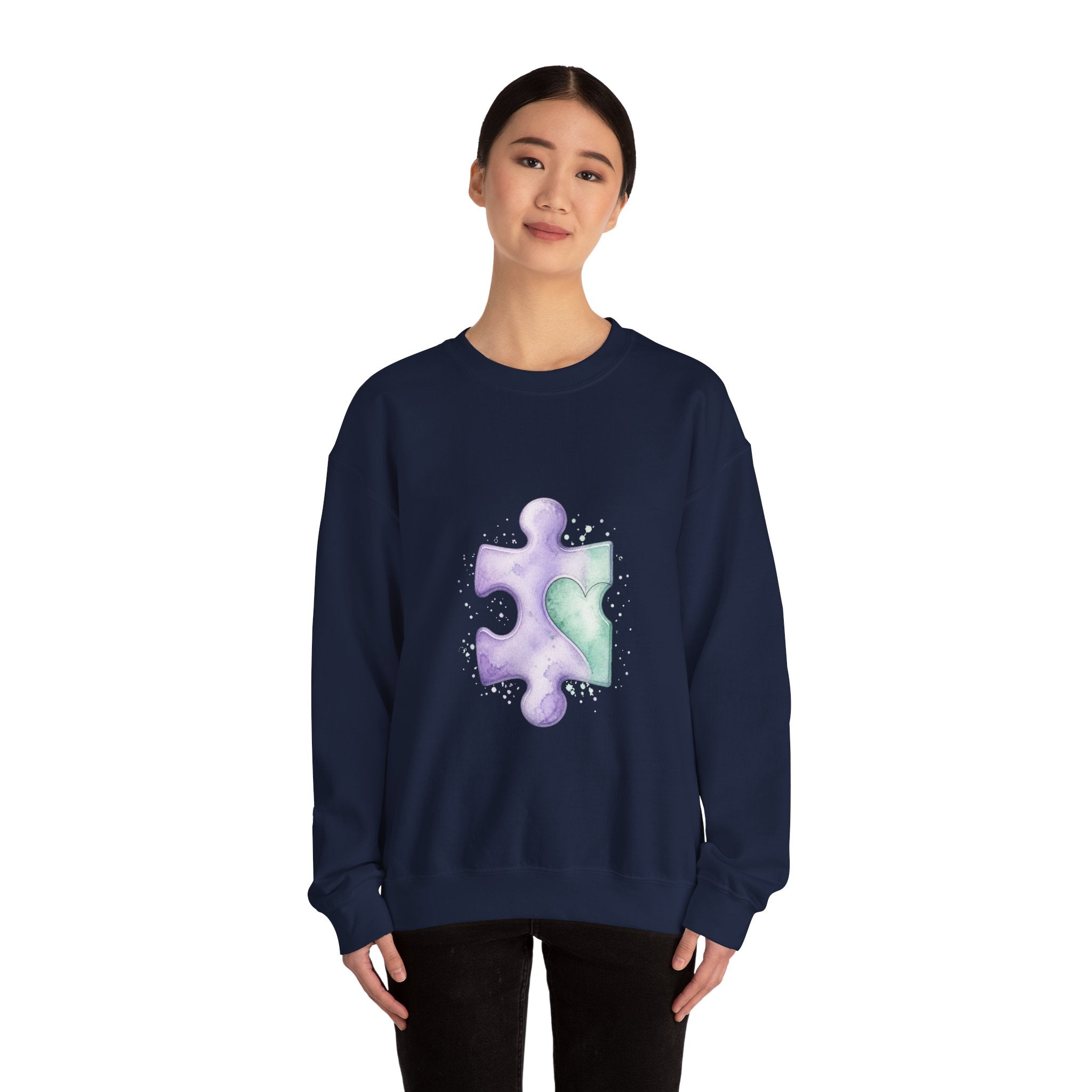 Matching Couple Sweatshirt - Puzzle Pieces Matching Couple Comfort Colors Crew Watercolor Art His Hers Birthday Gift - Design A