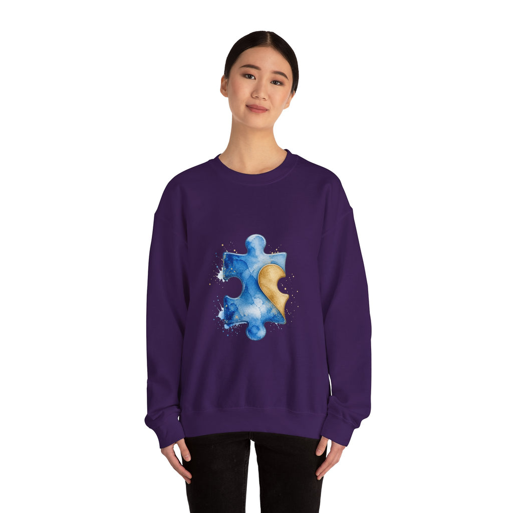 Matching Couple Sweatshirt - Puzzle Pieces Matching Couple Crewneck Sweatshirt Watercolor Art His Hers Engagement Gift - Design A