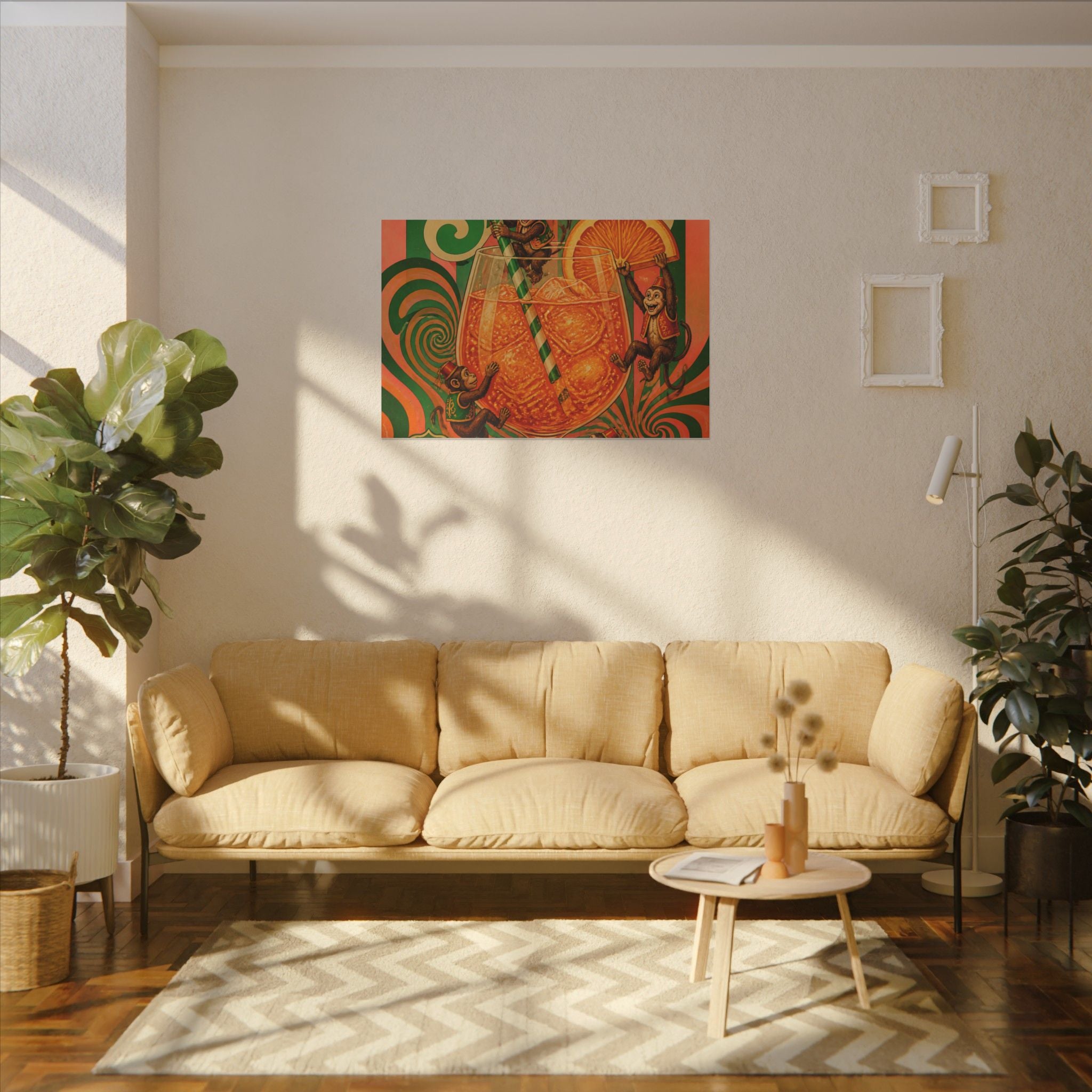 Aperol Spritz Monkeys Wall Art Canvas 16×20 Psychedelic Cafe Decor Maximalist Print