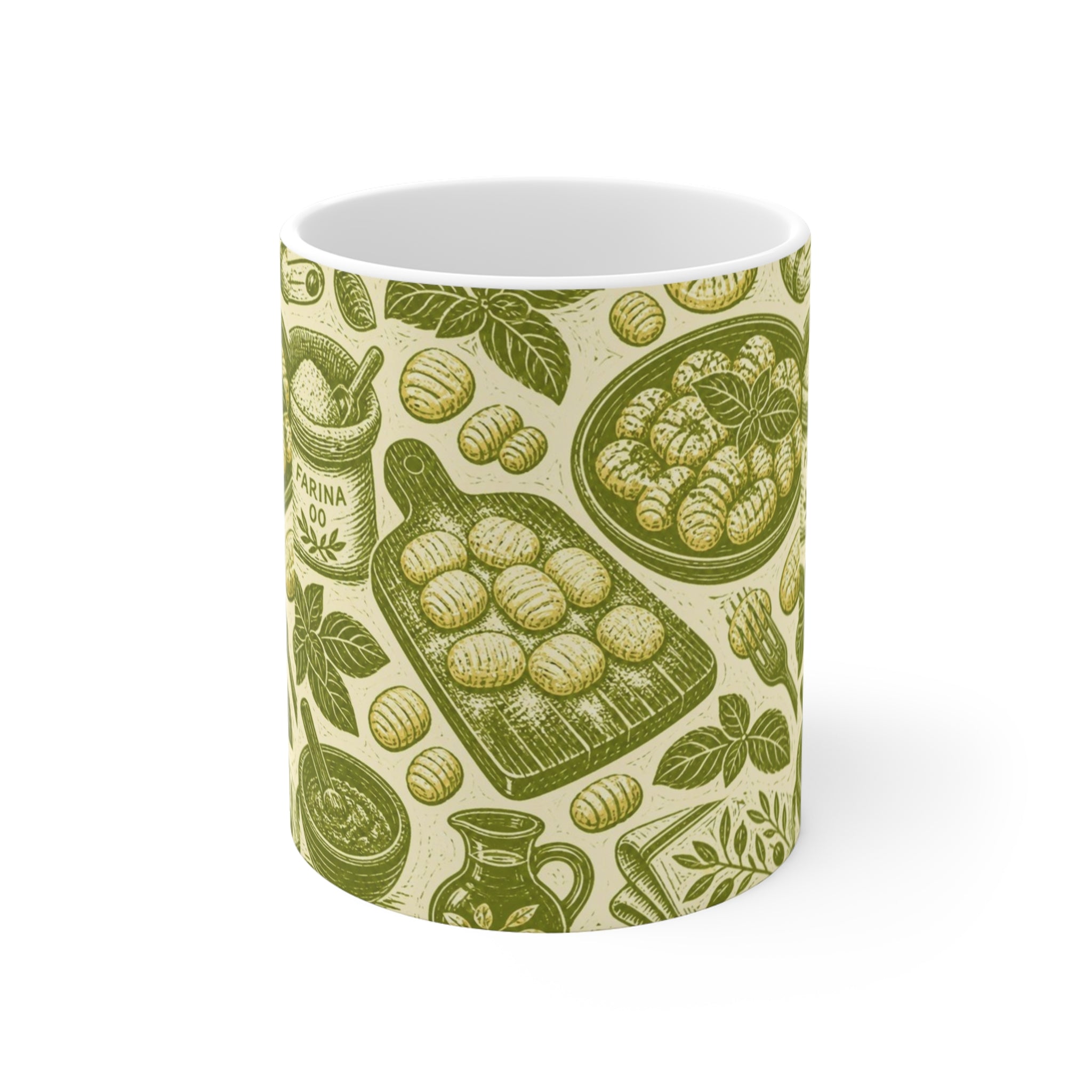 Potato Gnocchi 11oz Ceramic Mug Mediterranean Kitchen Linocut Design Italian Cottagecore Gift