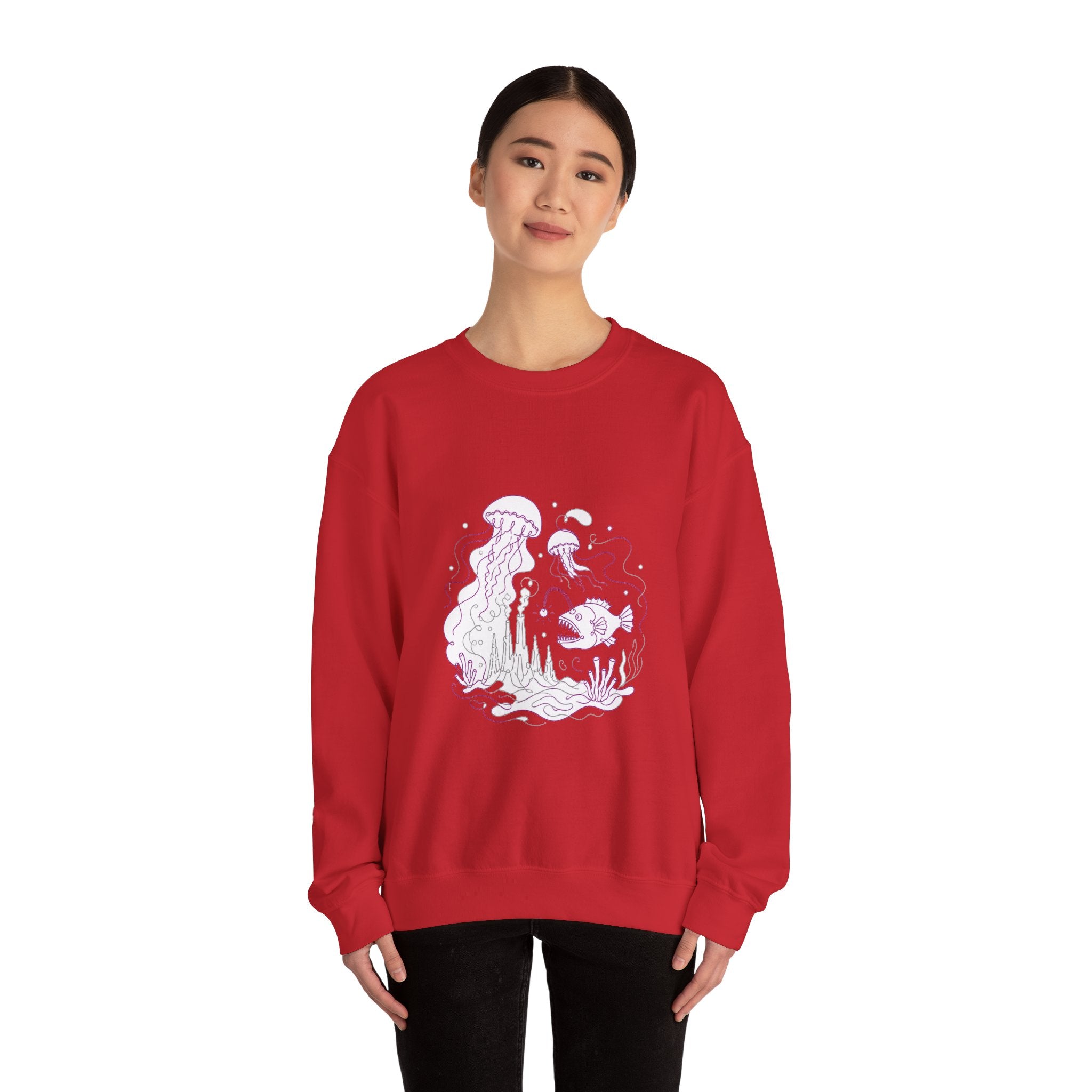 Matching Couple Sweatshirt - Coral Reef & Deep Sea Matching Couple Premium Fleece Sweatshirt Minimalist Art His Hers Christmas Gift - Design B