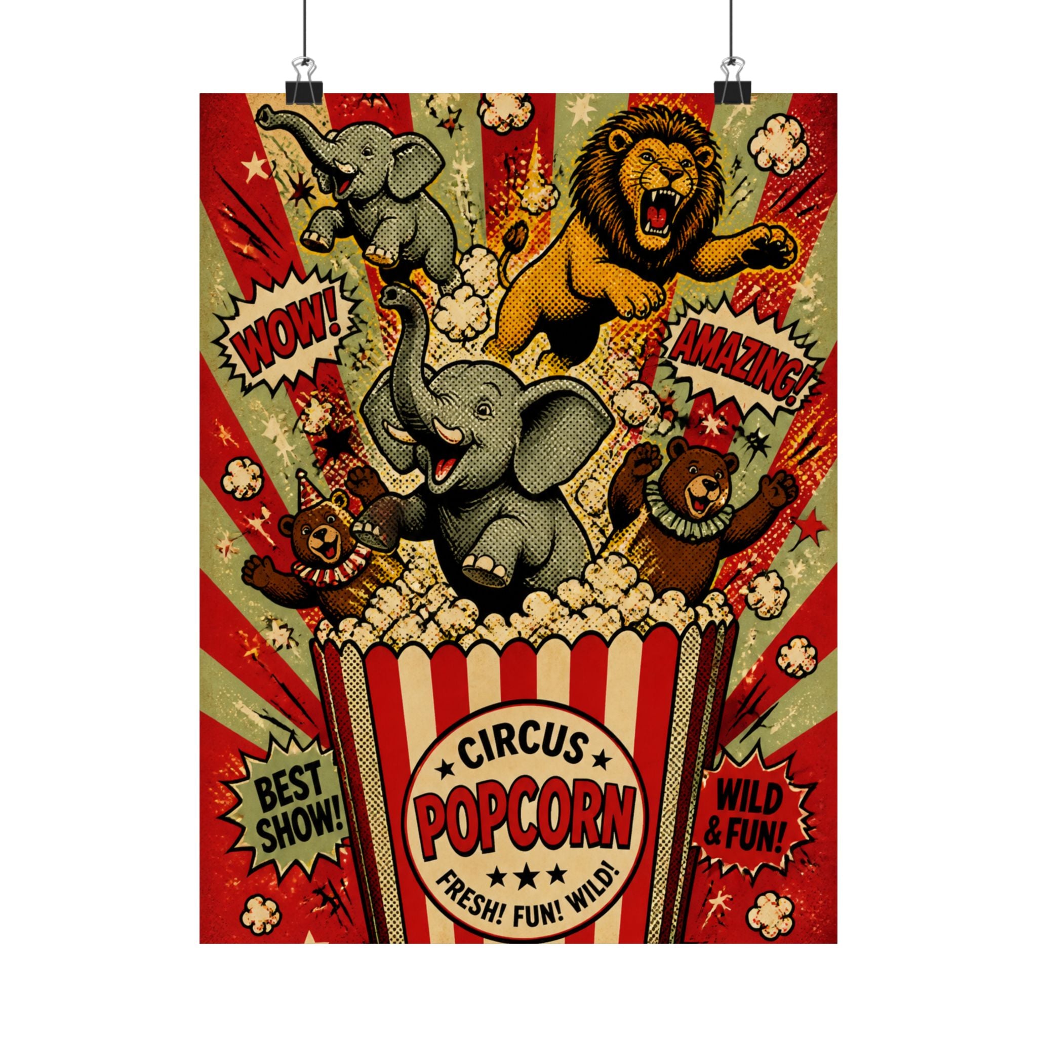 Popcorn Box Animals Wall Art Poster 18×24 Pop Art Living Room Decor Maximalist Print
