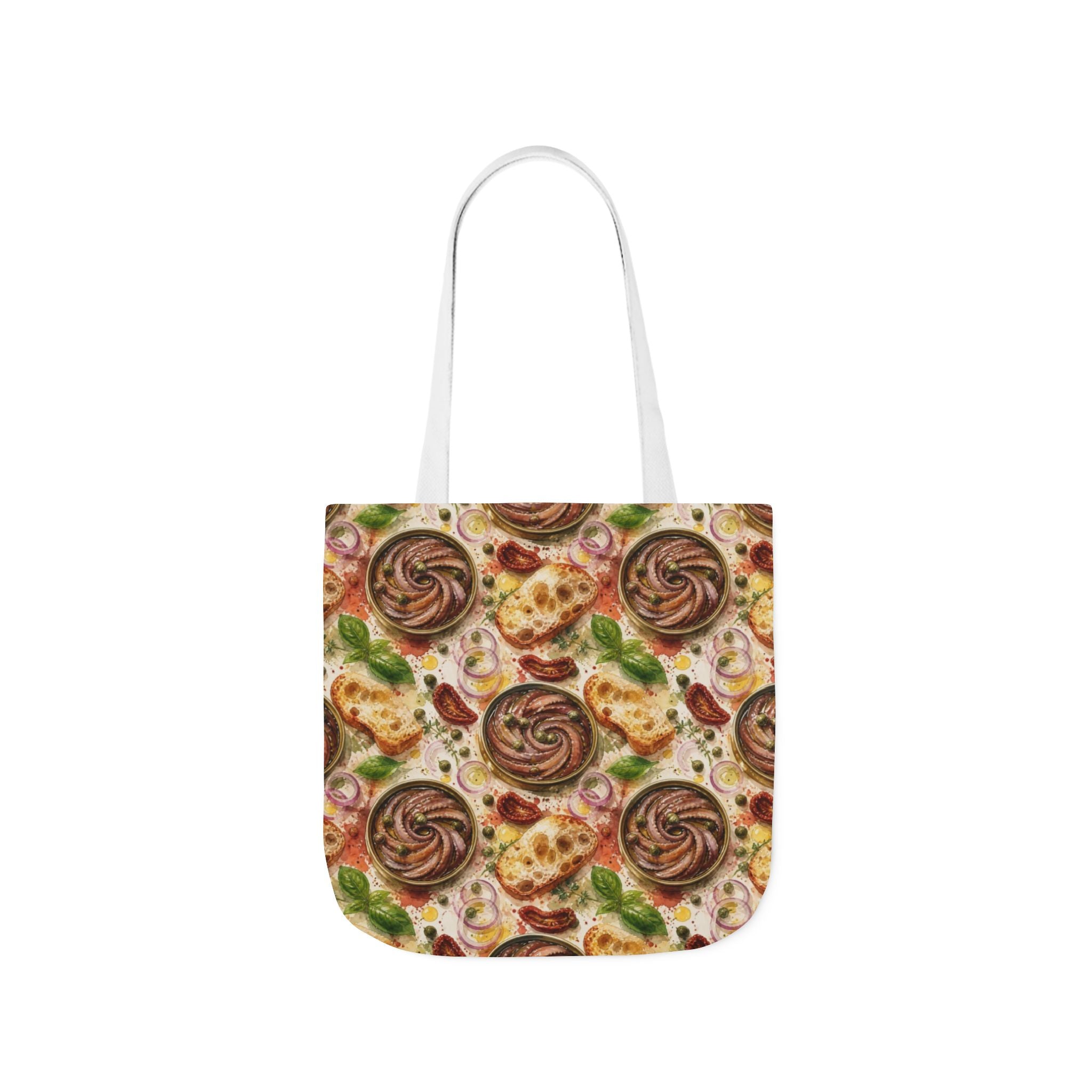 Anchovies & Capers Canvas Tote Bag Mediterranean Kitchen Watercolor Splash Design Italian Cottagecore Gift