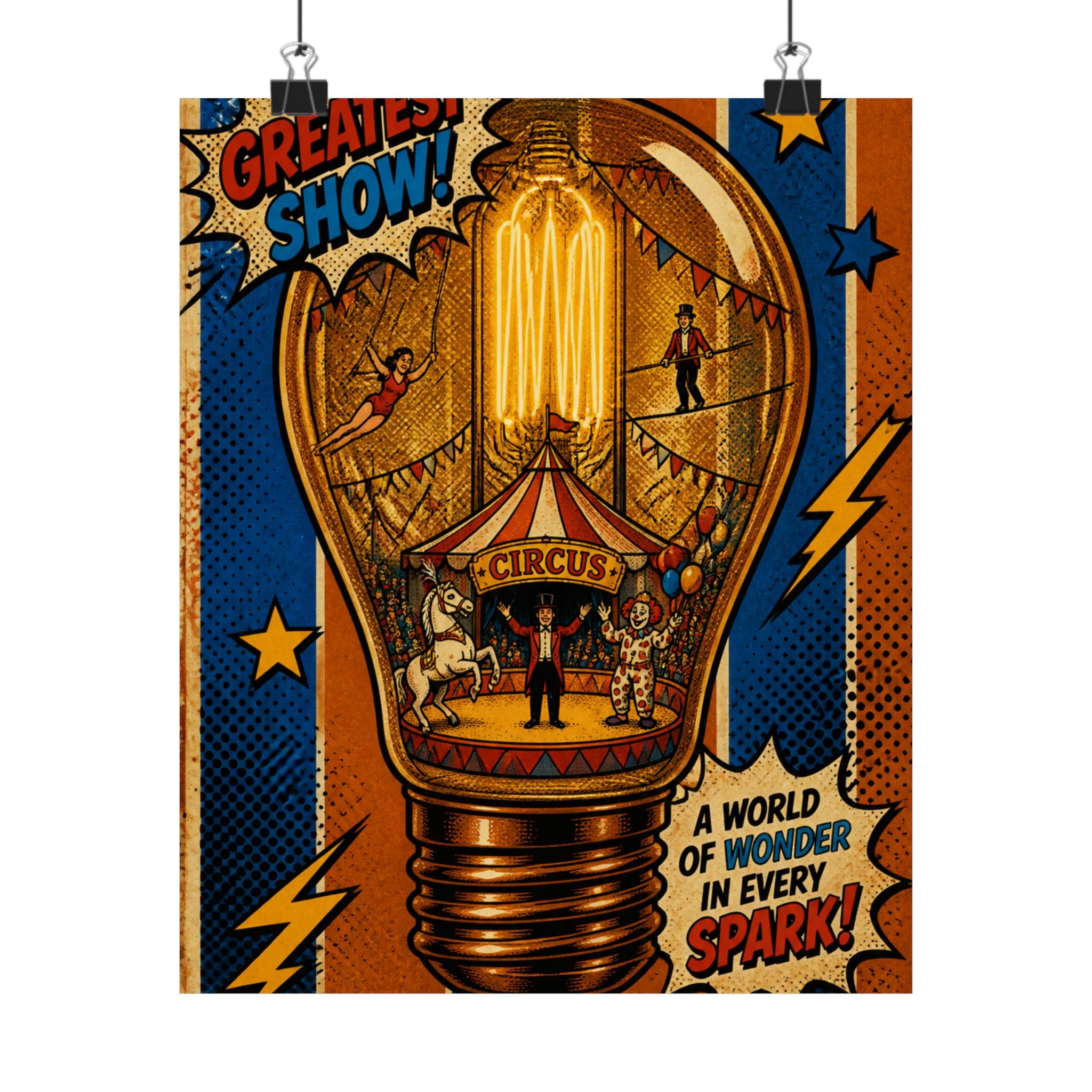 Light Bulb Circus Wall Art Poster 24×36 Pop Art Restaurant Decor Maximalist Print