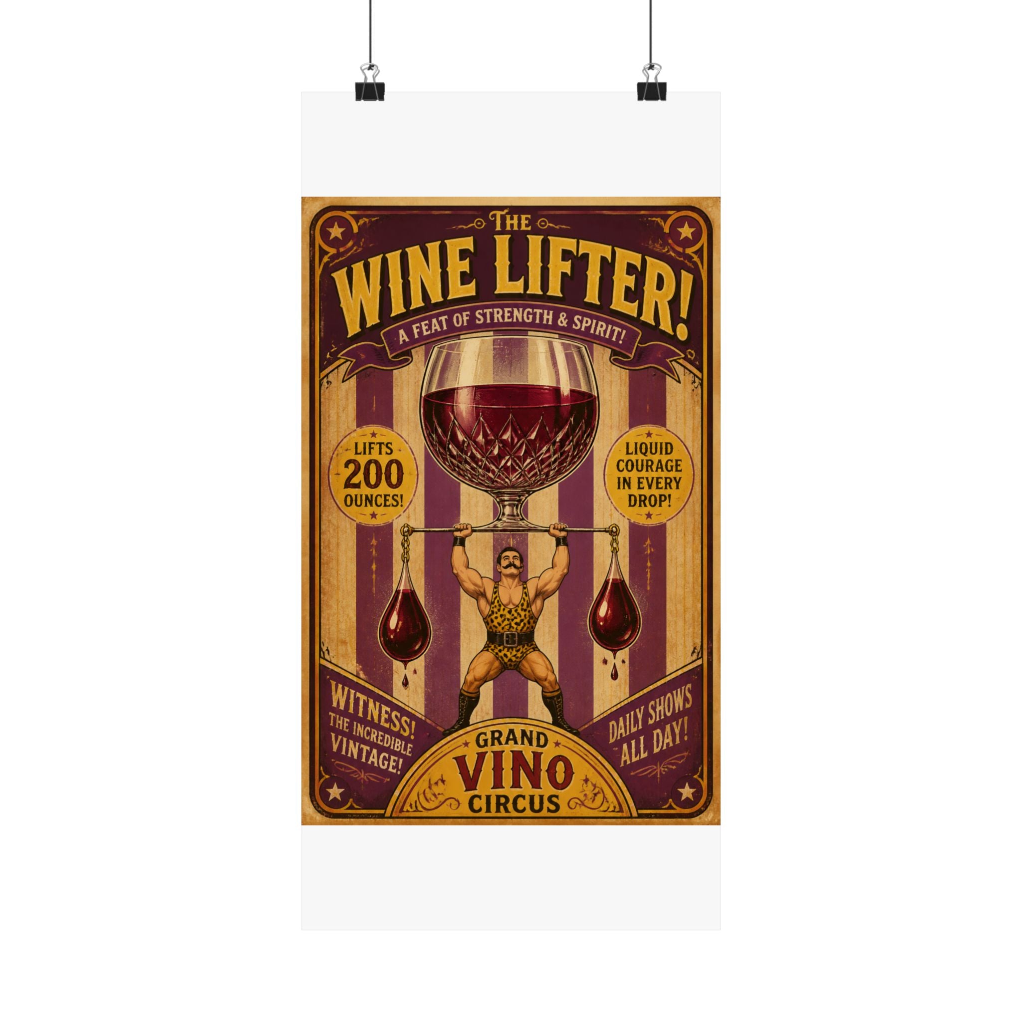 Wine Glass Strongman Wall Art Poster 18×24 Vintage Circus Kitchen Decor Maximalist Print