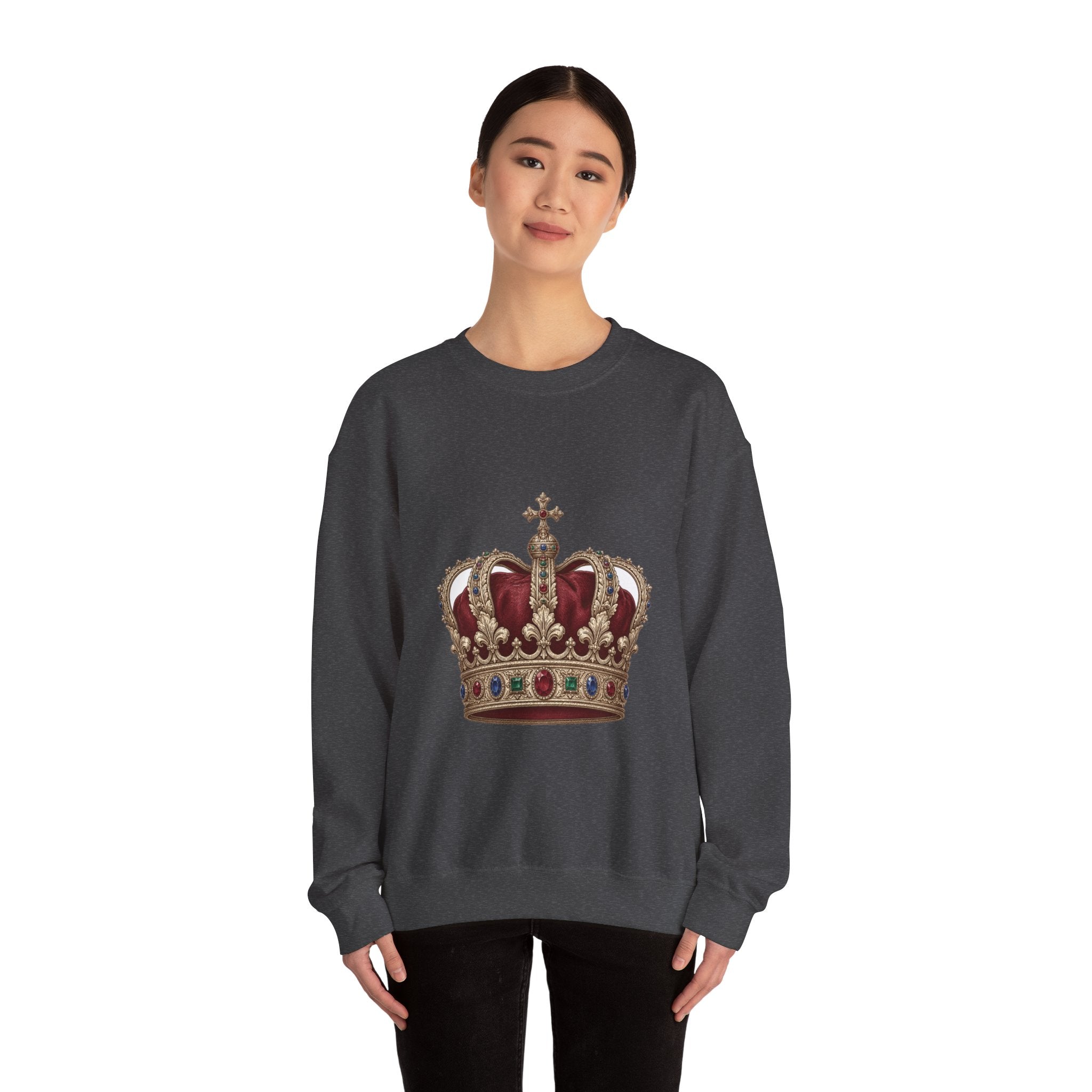 Matching Couple Sweatshirt - Crown & Shield Matching Couple Crewneck Sweatshirt Vintage Art His Hers Wedding Gift - Design A