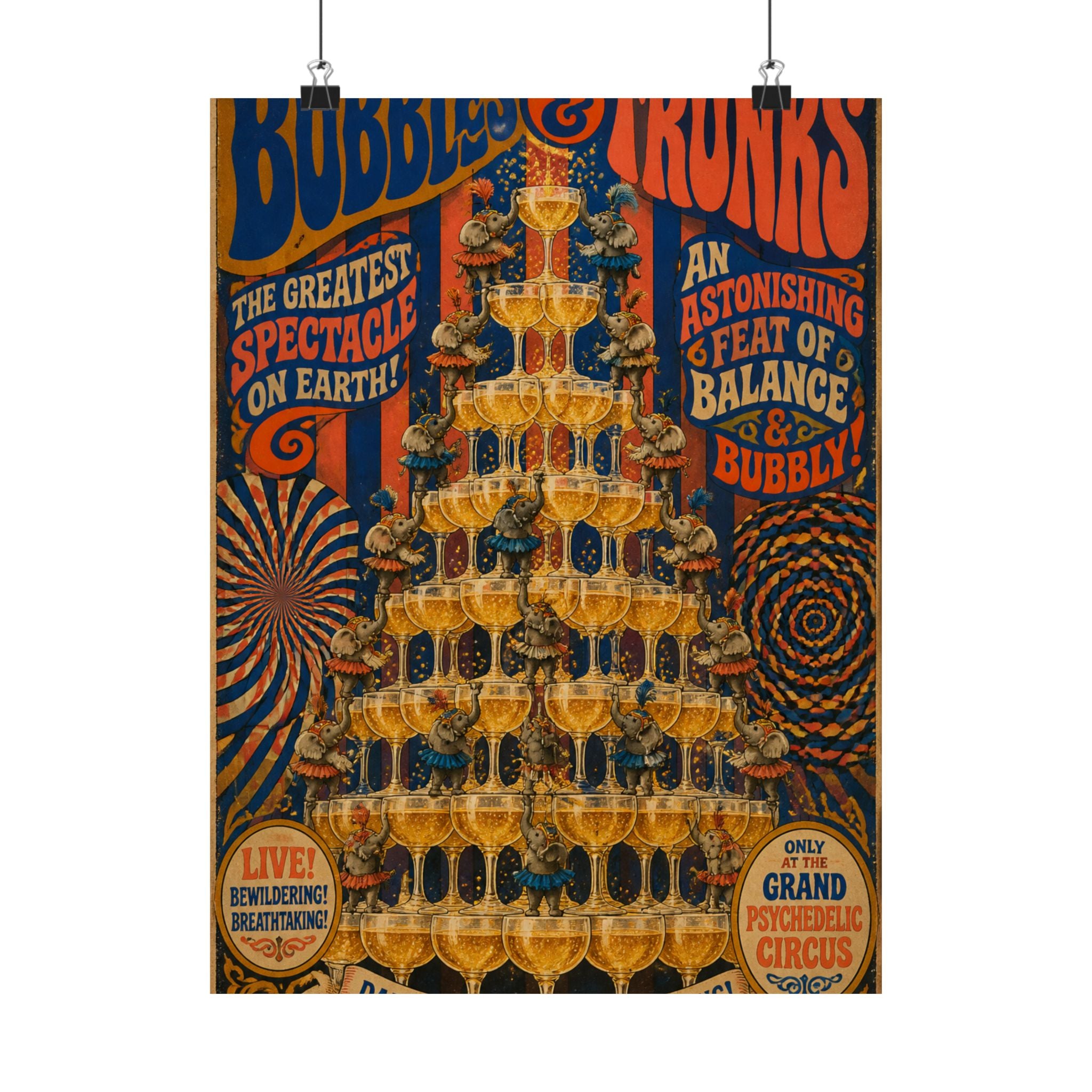 Champagne Tower Elephants Wall Art Poster 18×24 Psychedelic Cafe Decor Maximalist Print