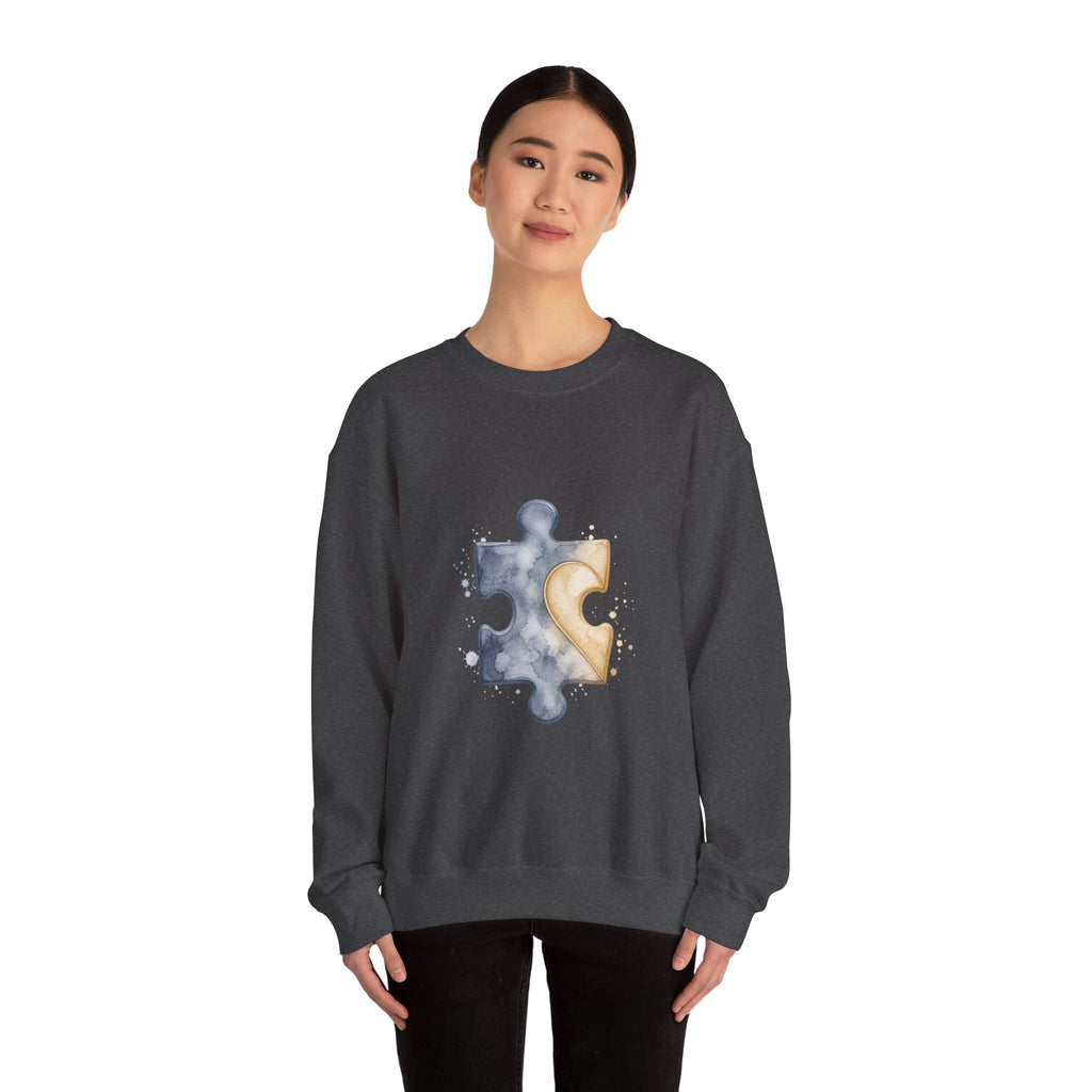 Matching Couple Sweatshirt - Puzzle Pieces Matching Couple Premium Fleece Sweatshirt Watercolor Art His Hers Birthday Gift - Design A