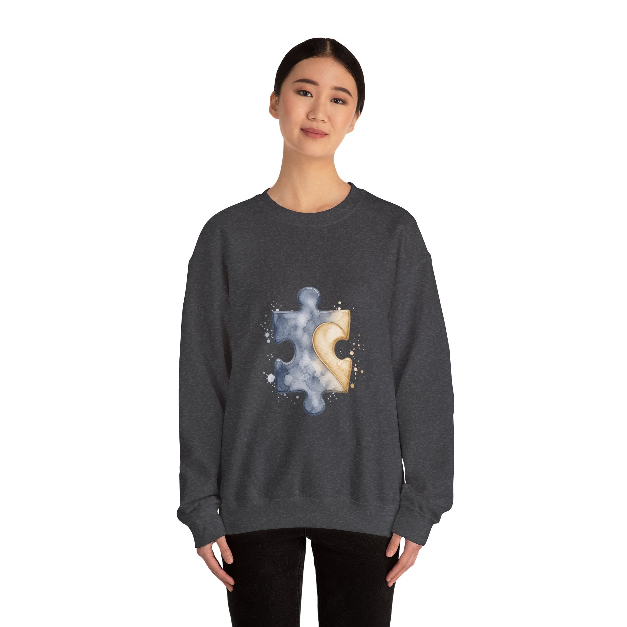 Matching Couple Sweatshirt - Puzzle Pieces Matching Couple Premium Fleece Sweatshirt Watercolor Art His Hers Birthday Gift - Design A