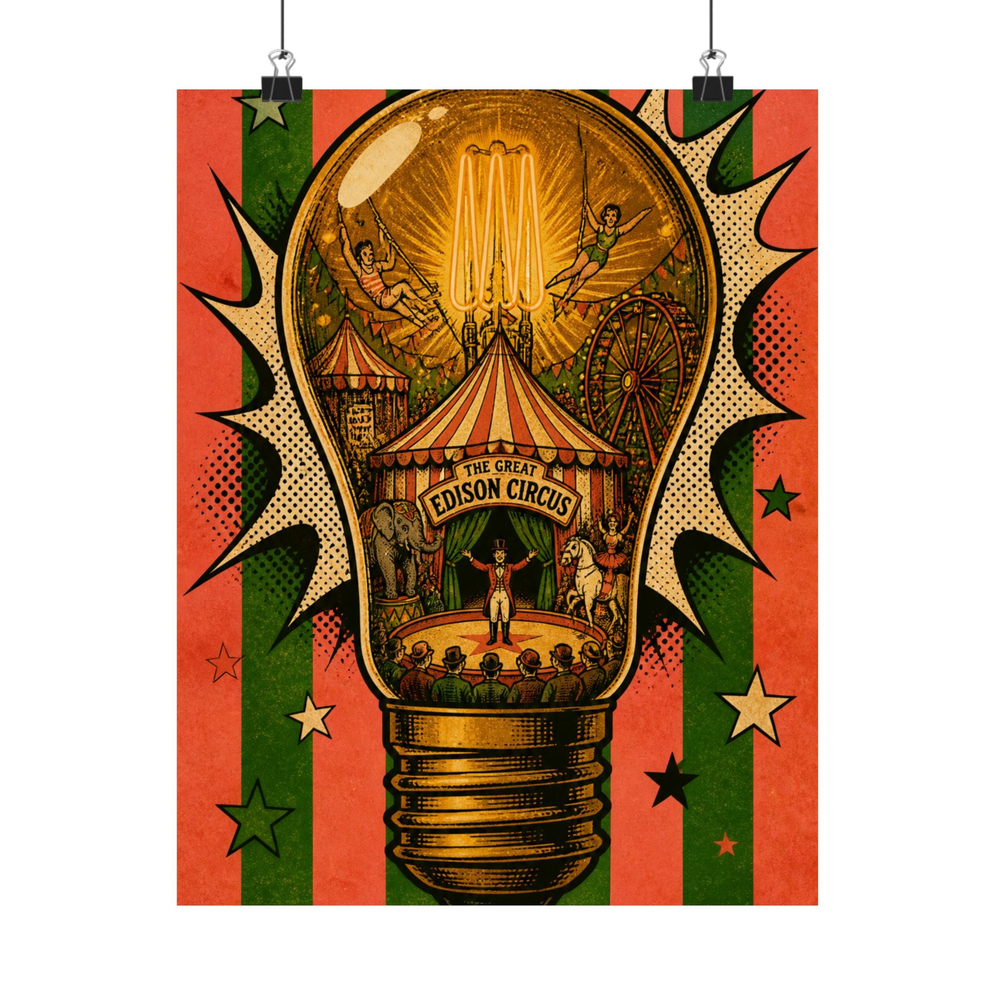 Light Bulb Circus Wall Art Poster 18×24 Pop Art Living Room Decor Maximalist Print