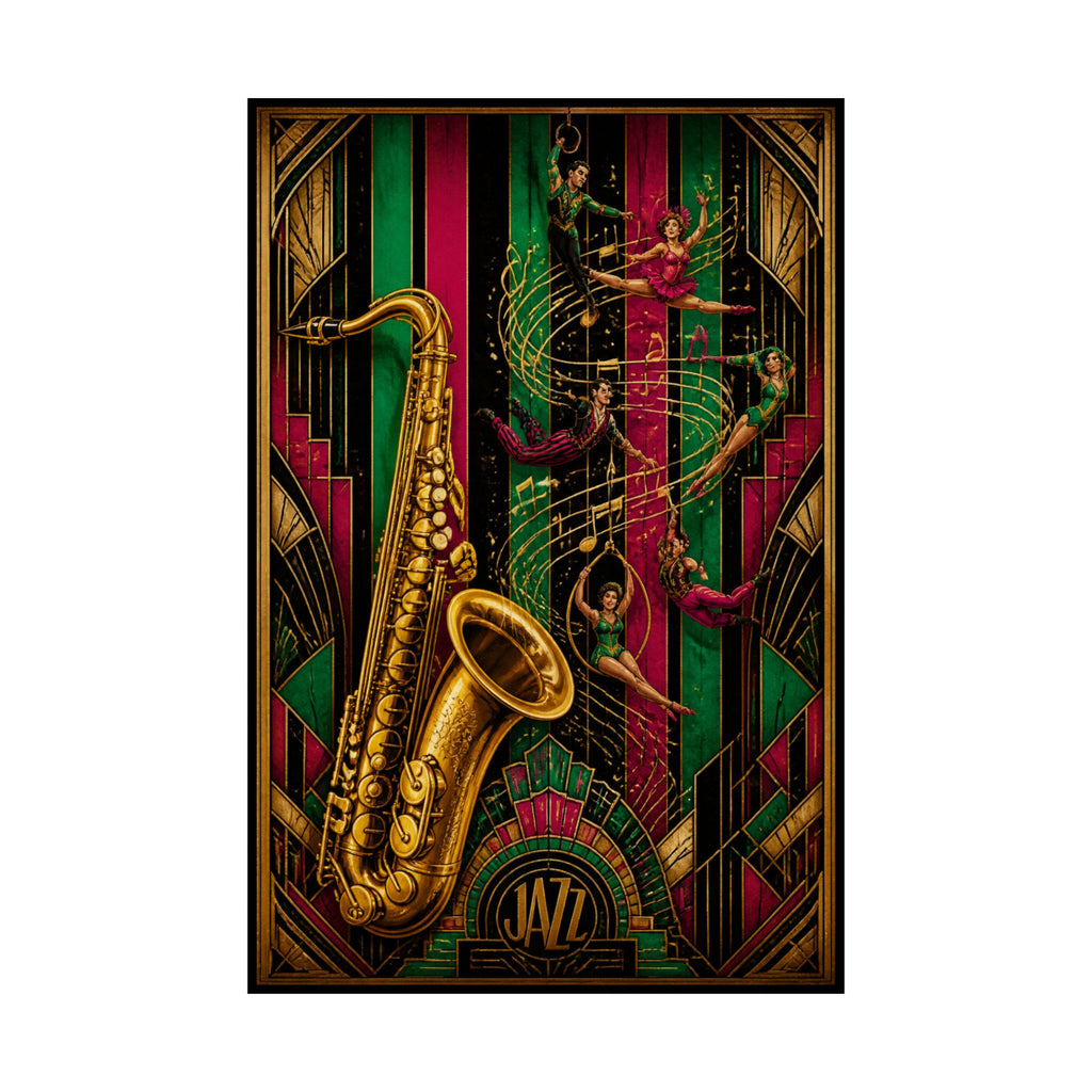 Saxophone Music Circus Wall Art Poster 18×24 Art Deco Entryway Decor Maximalist Print