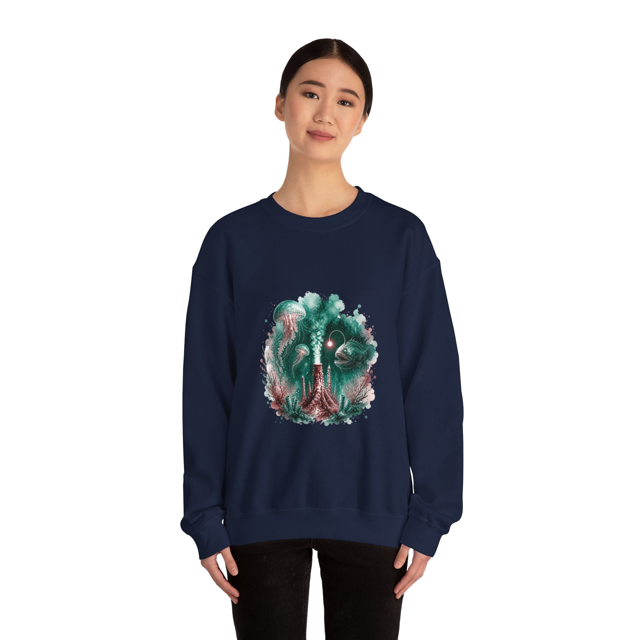 Matching Couple Sweatshirt - Coral Reef & Deep Sea Matching Couple Premium Fleece Sweatshirt Watercolor Art His Hers Birthday Gift - Design B