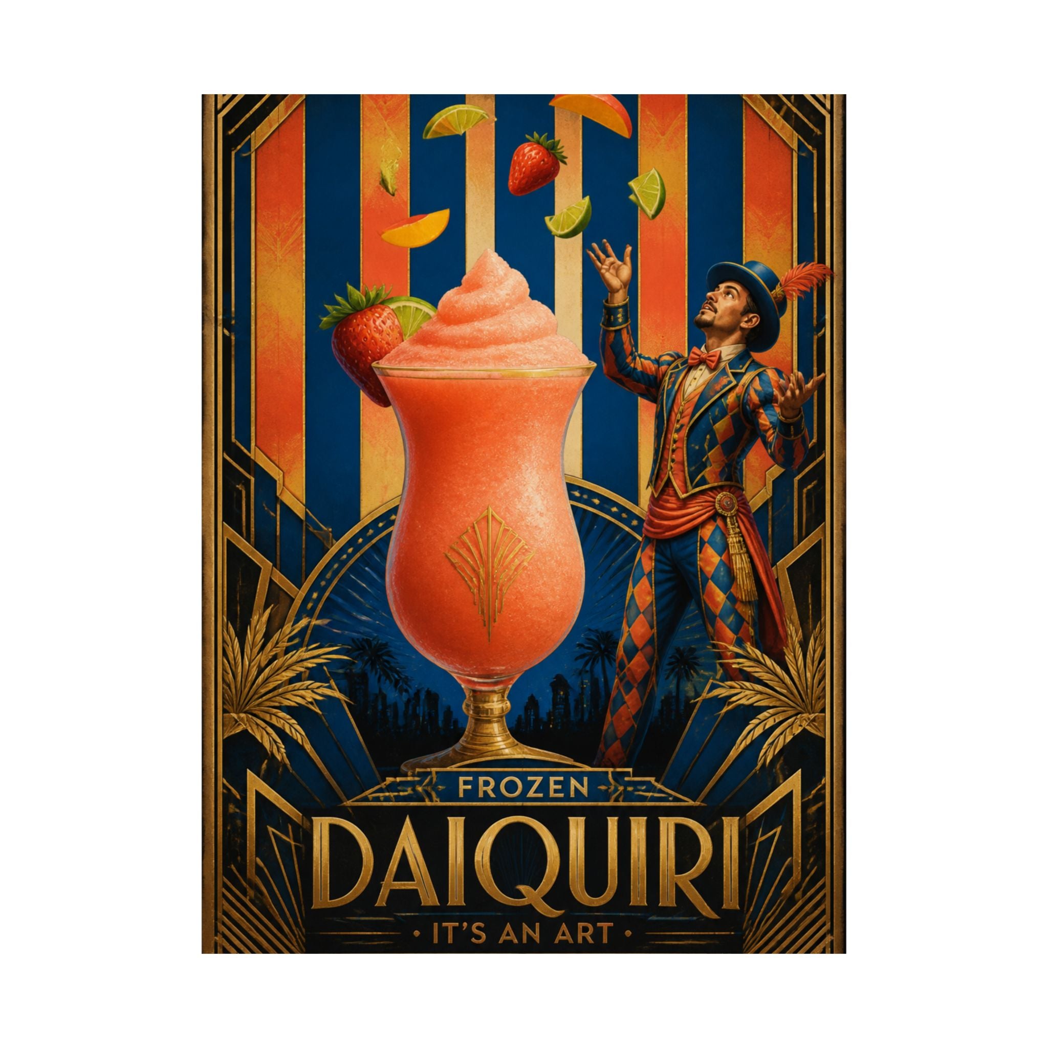 Daiquiri Fruit Juggler Wall Art Poster 18×24 Art Deco Entryway Decor Maximalist Print