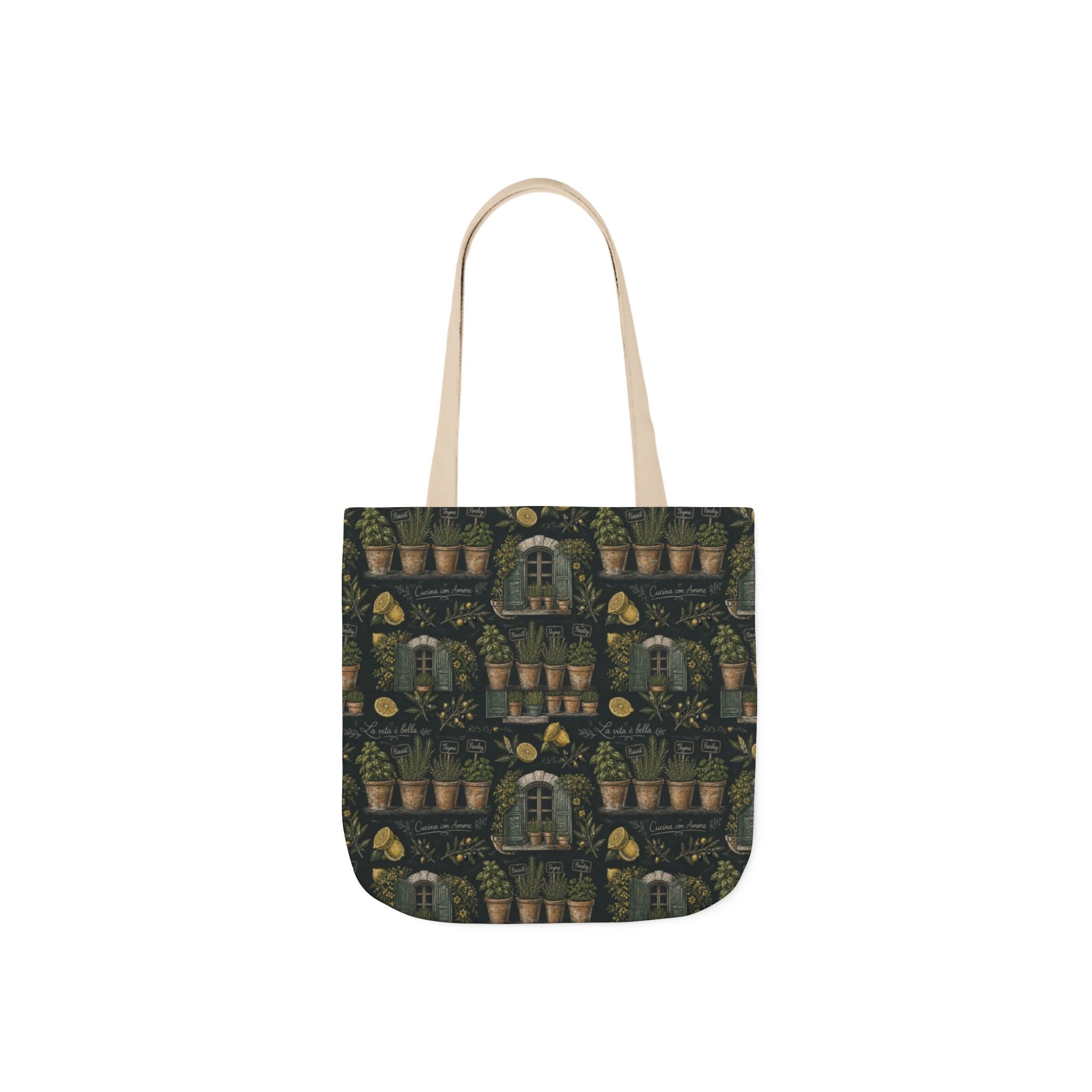 Terracotta Herb Pots Canvas Tote Bag Mediterranean Kitchen Chalk Art Design Italian Cottagecore Gift