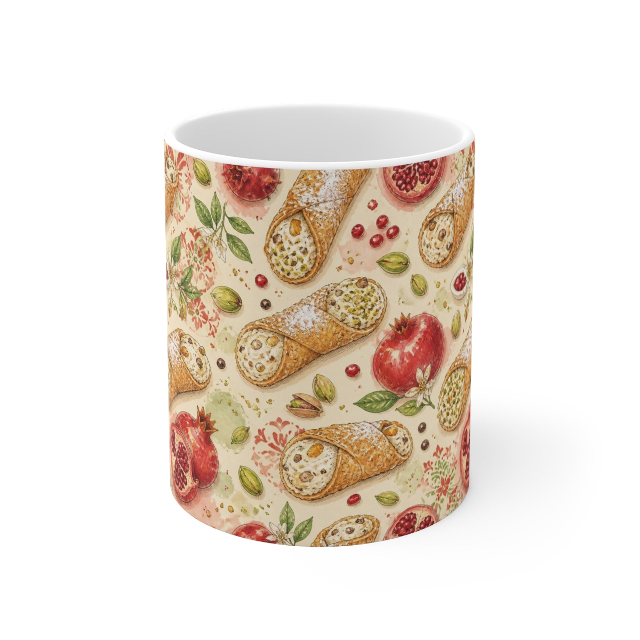 Sicilian Cannoli 11oz Ceramic Mug Mediterranean Kitchen Watercolor Design Italian Cottagecore Gift