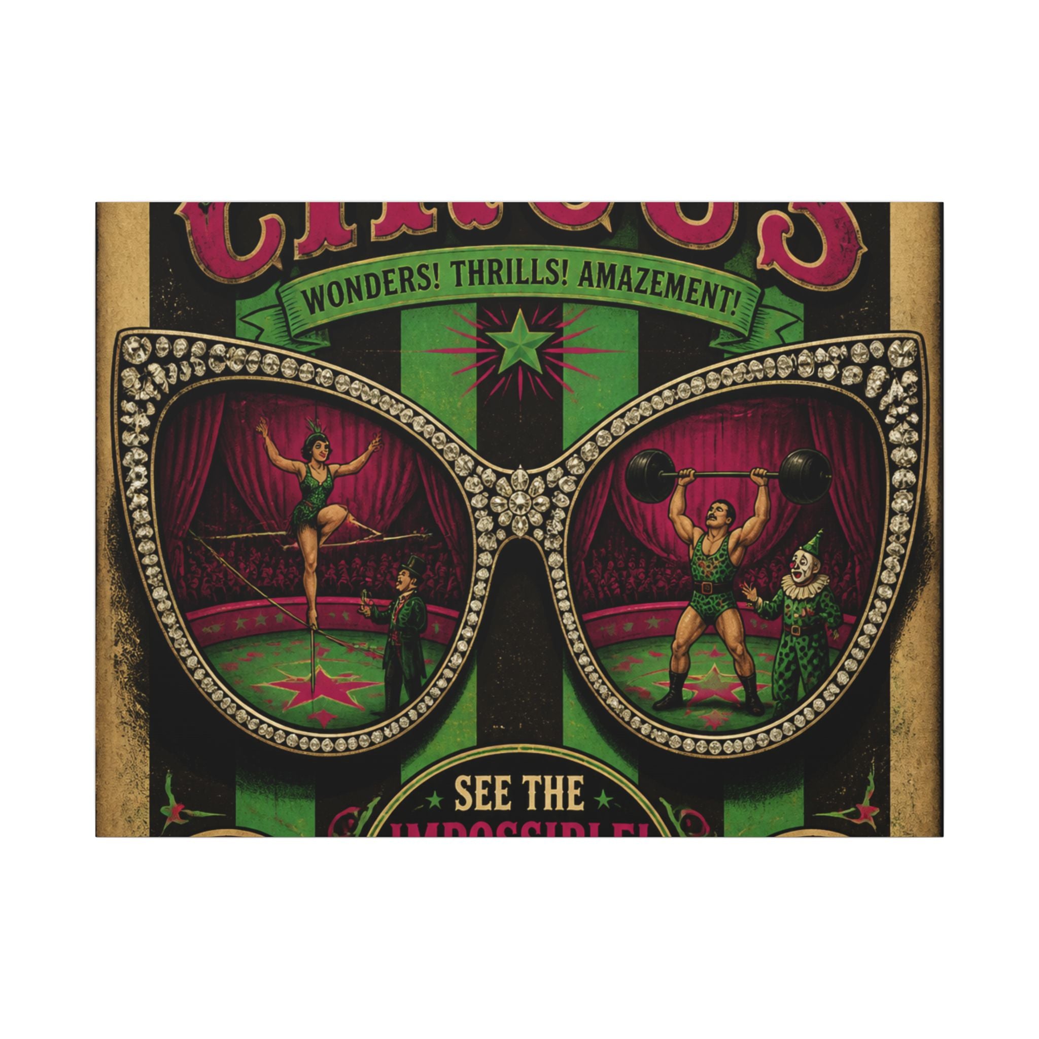 Sunglasses Circus Ring Wall Art Canvas 16×20 Vintage Circus Kitchen Decor Maximalist Print