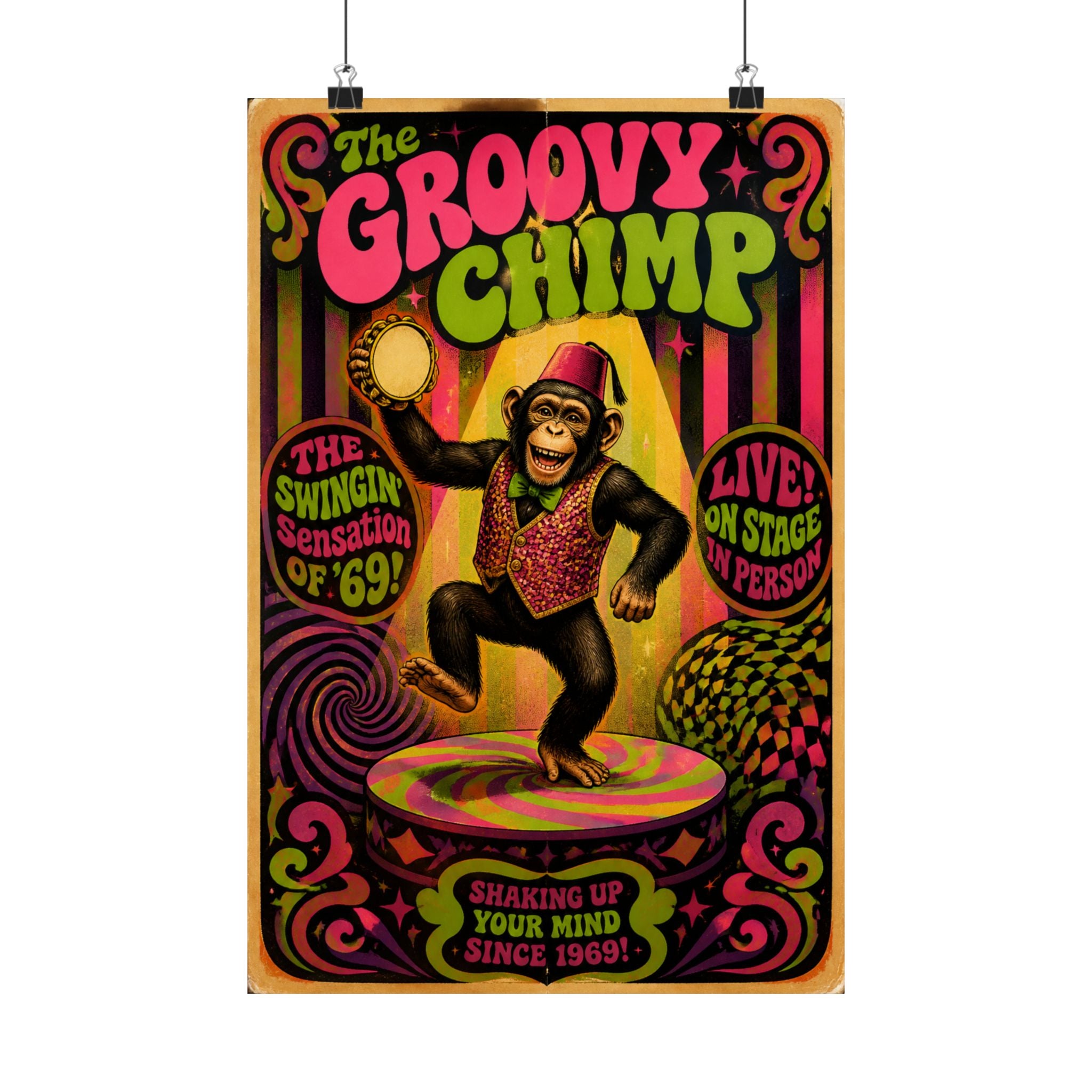 Dancing Monkey Wall Art Poster 18×24 Psychedelic Cafe Decor Maximalist Print