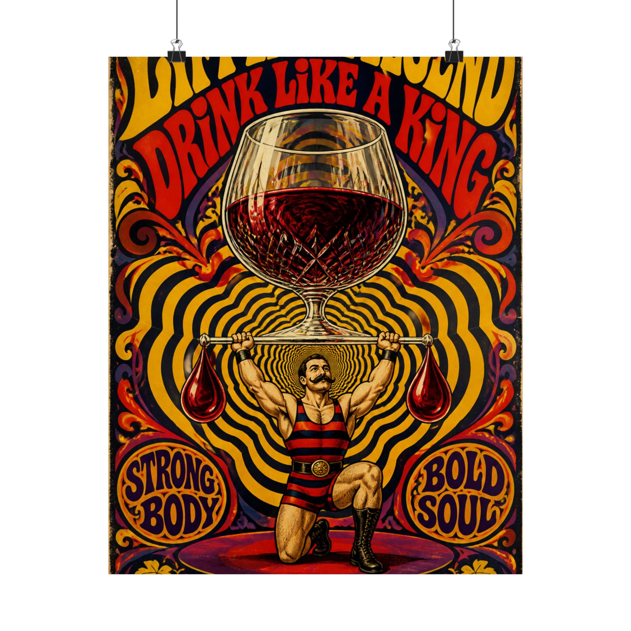 Wine Glass Strongman Wall Art Poster 18×24 Psychedelic Cafe Decor Maximalist Print