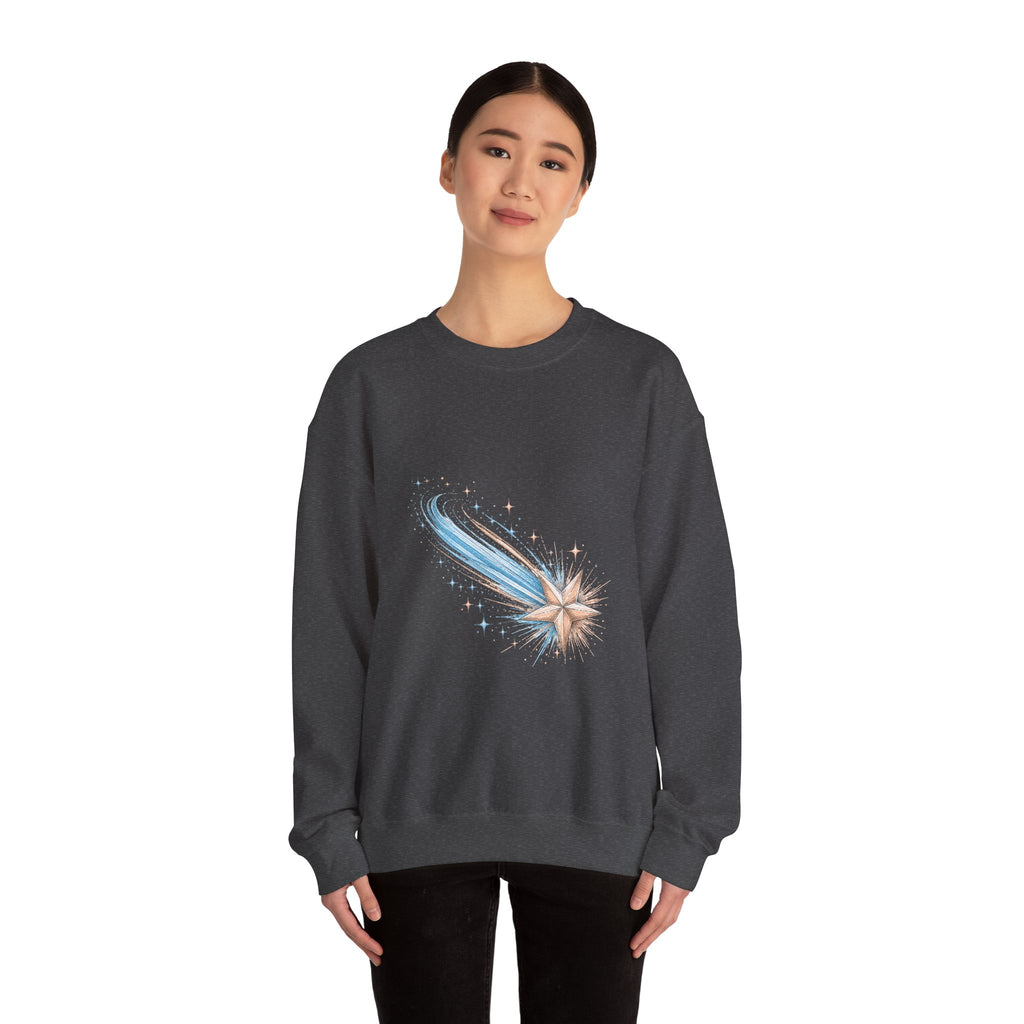 Matching Couple Sweatshirt - Shooting Star & North Star Matching Couple Premium Fleece Sweatshirt Hand-Drawn Art His Hers Anniversary Gift - Design A