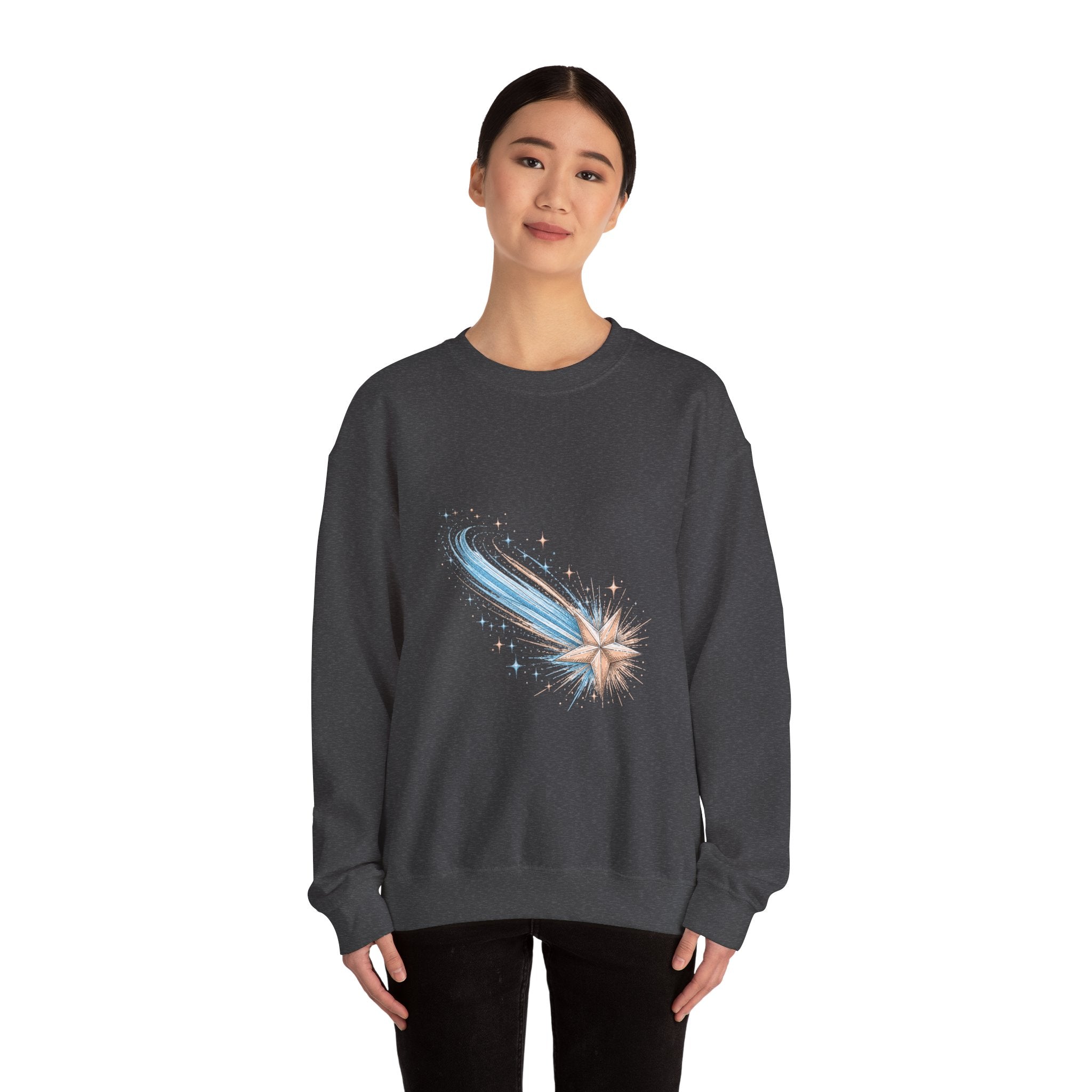 Matching Couple Sweatshirt - Shooting Star & North Star Matching Couple Premium Fleece Sweatshirt Hand-Drawn Art His Hers Anniversary Gift - Design A